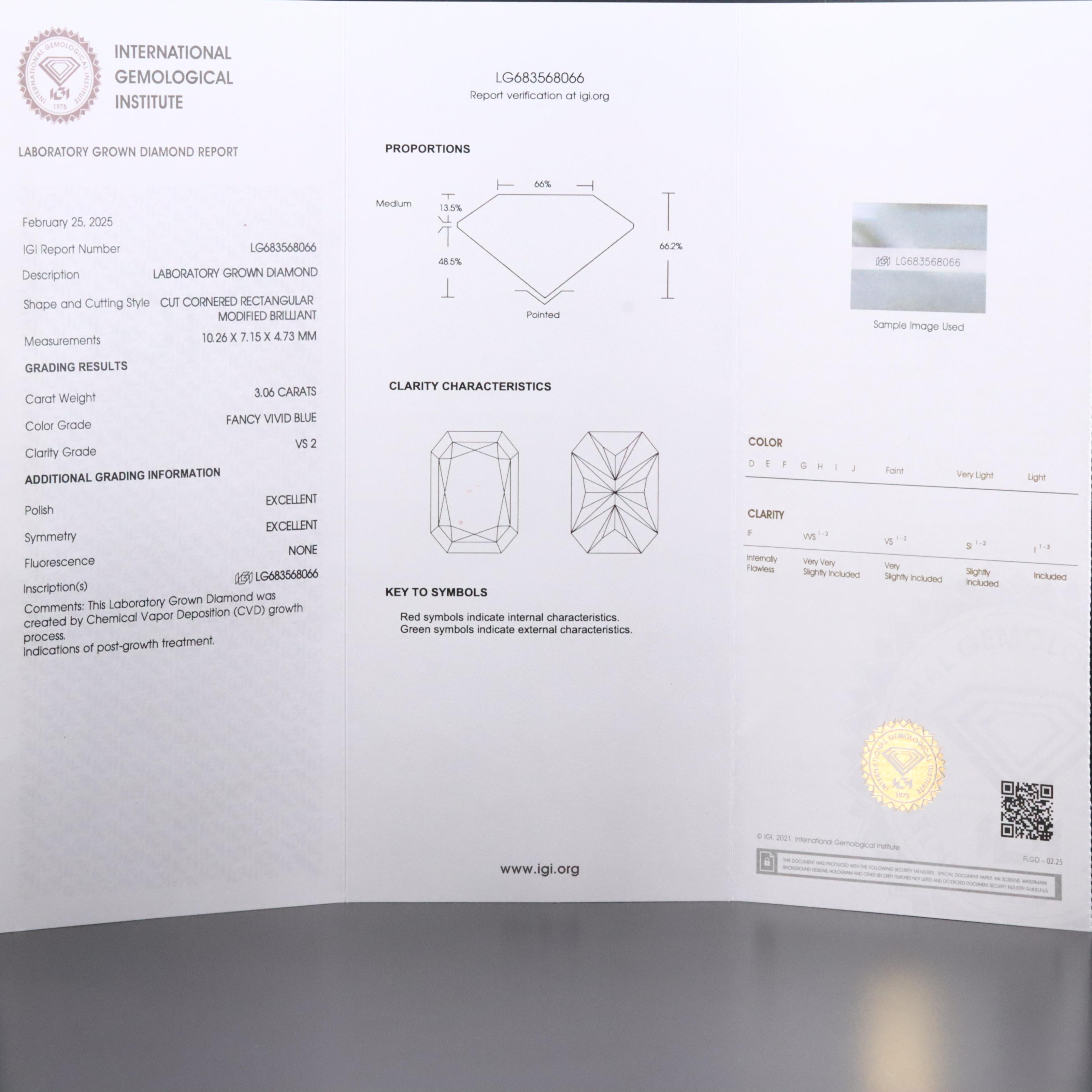 14K 3.38 CTW Lab Grown Diamond Ring with Fancy Blue Center and IGI Report