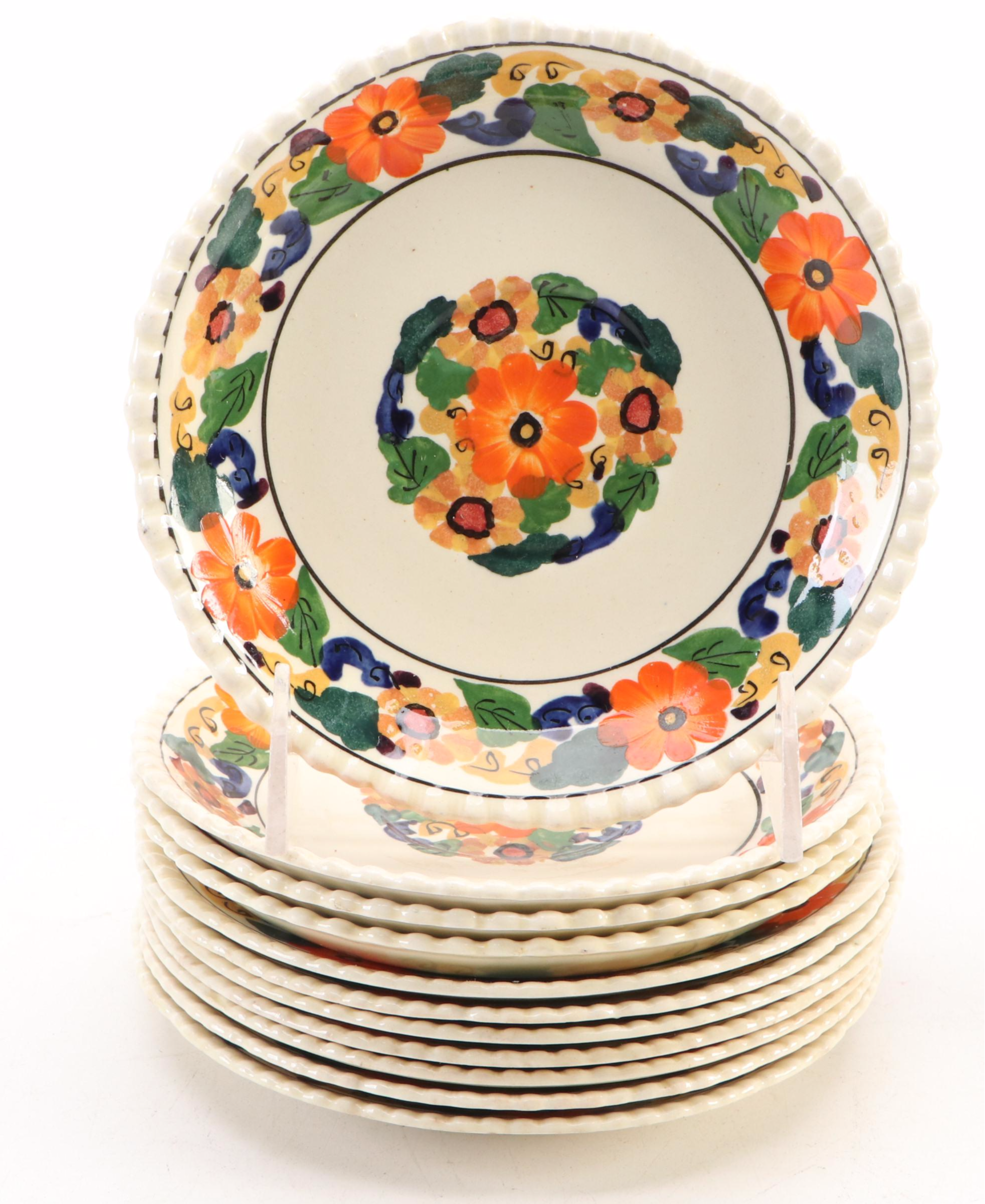 Adams China "Maytime" Bread and Butter Plates with Napkin Holder and Glass Bowls