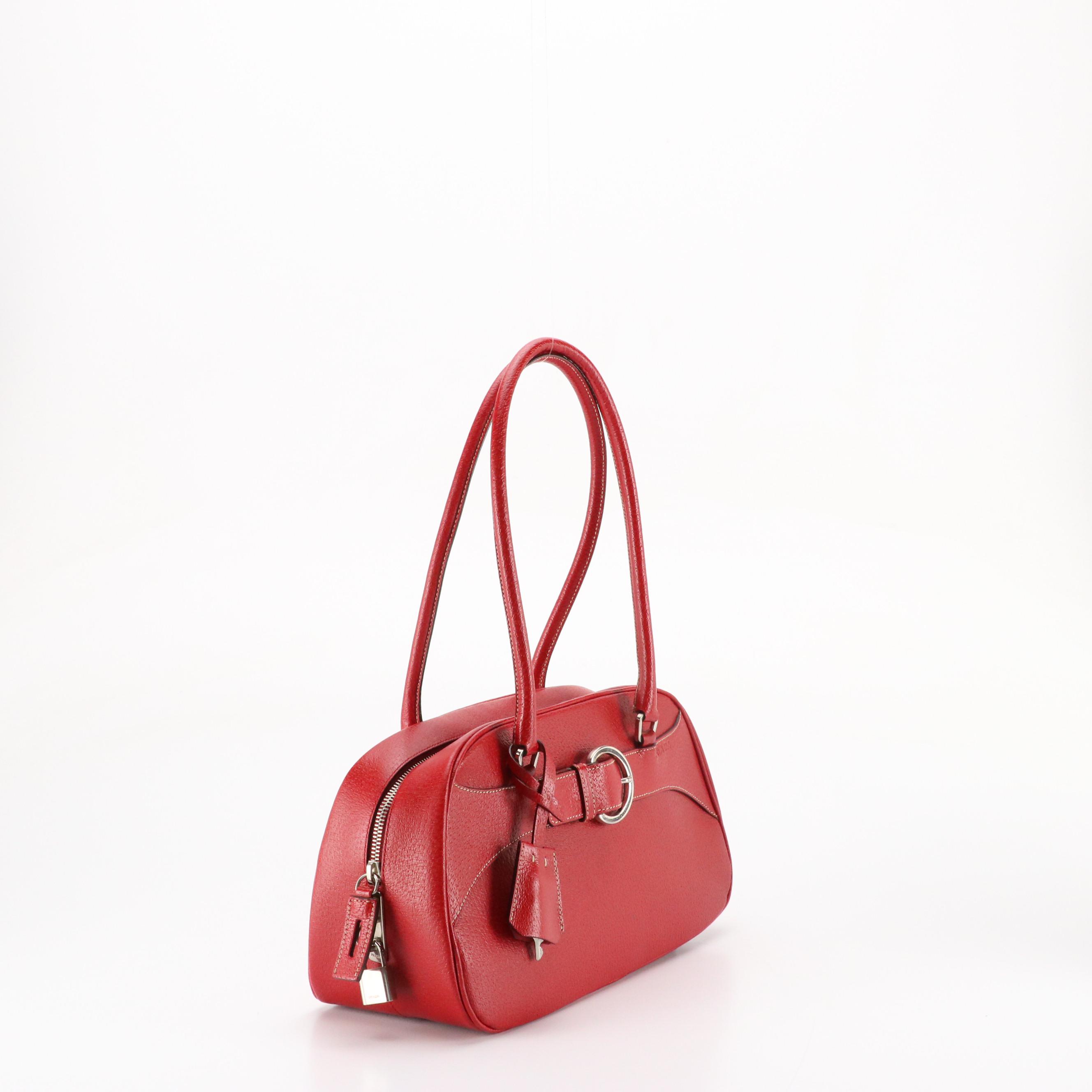 Prada Buckle Shoulder Bag B10749 in Rubino Cinghiale Leather