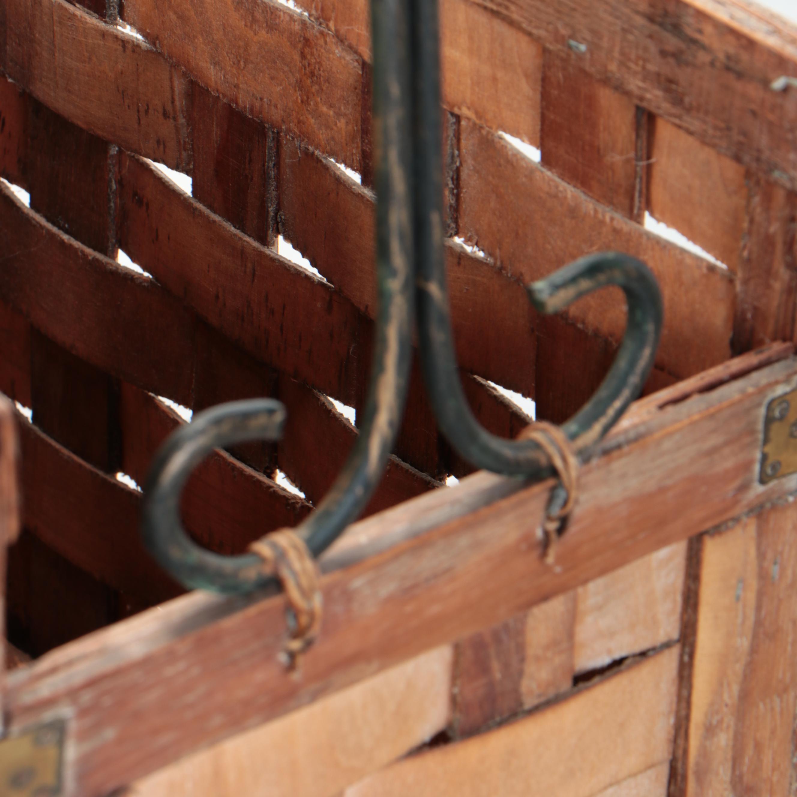 Regency Style Metal Planter on Stand with Woven Split Wood Magazine Rack