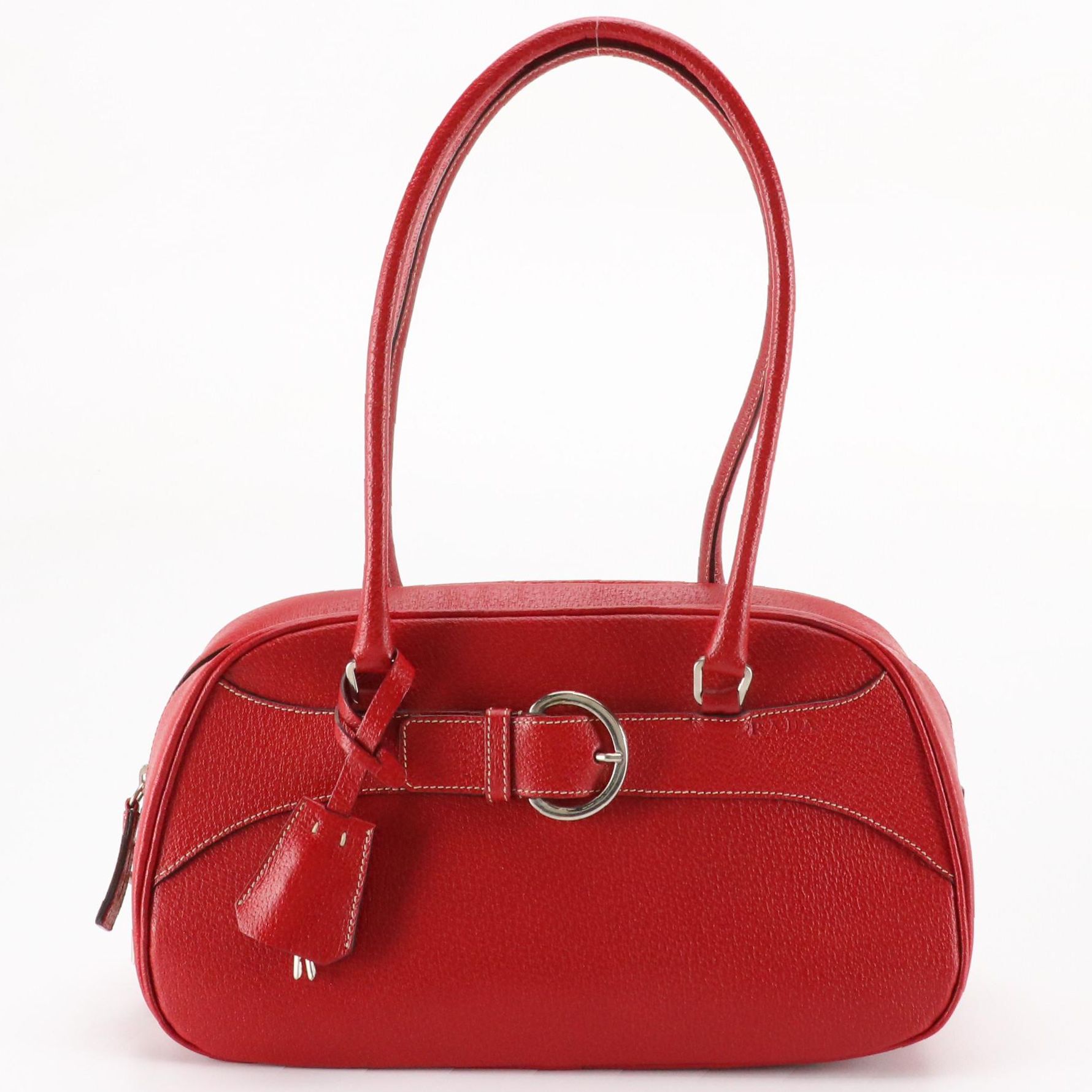 Prada Buckle Shoulder Bag B10749 in Rubino Cinghiale Leather