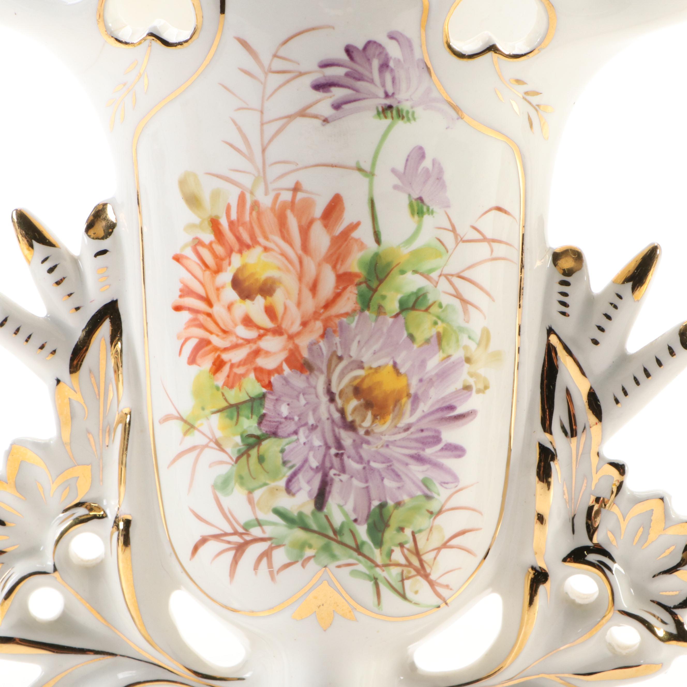 Pair of RR Brazilian Ceramic Victorian Style Vases, Mid to Late 20th Century