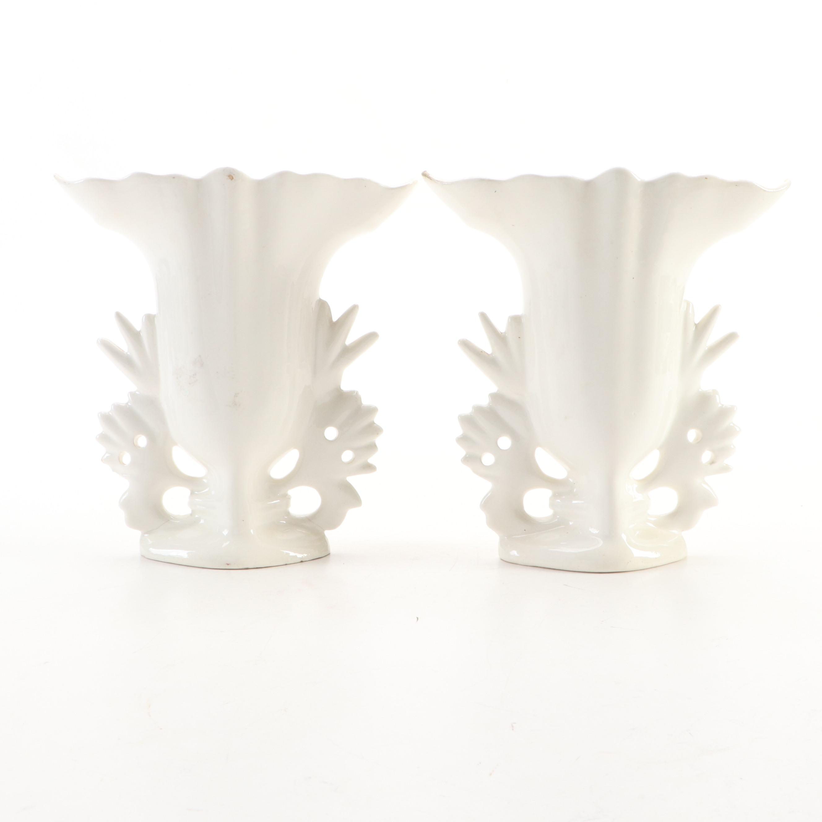 Pair of RR Brazilian Ceramic Victorian Style Vases, Mid to Late 20th Century