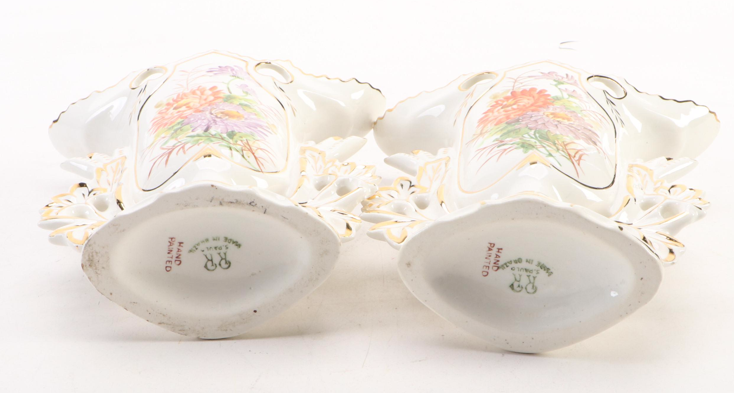 Pair of RR Brazilian Ceramic Victorian Style Vases, Mid to Late 20th Century