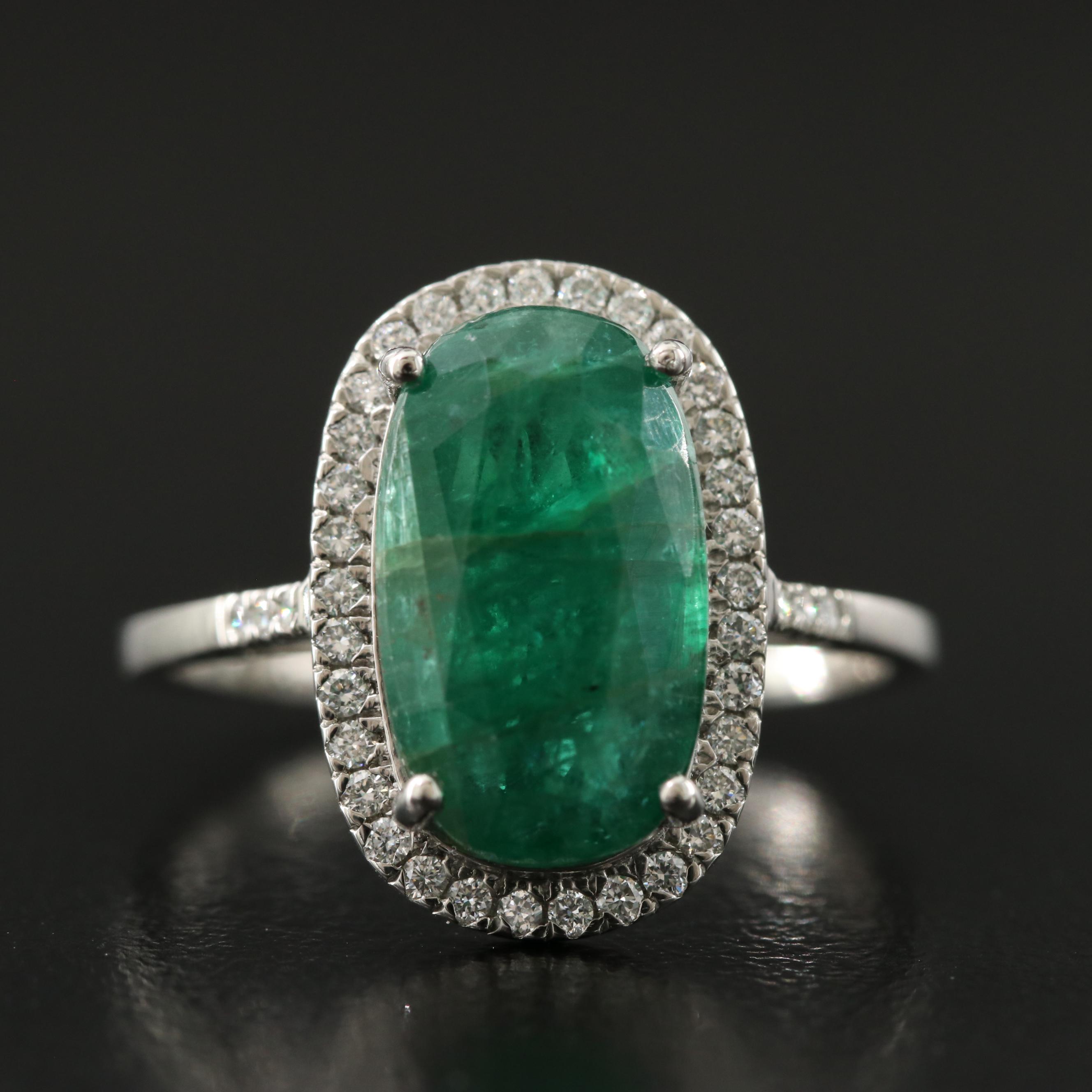 Platinum 3.97 CT Emerald and 0.21 CTW Diamond Ring