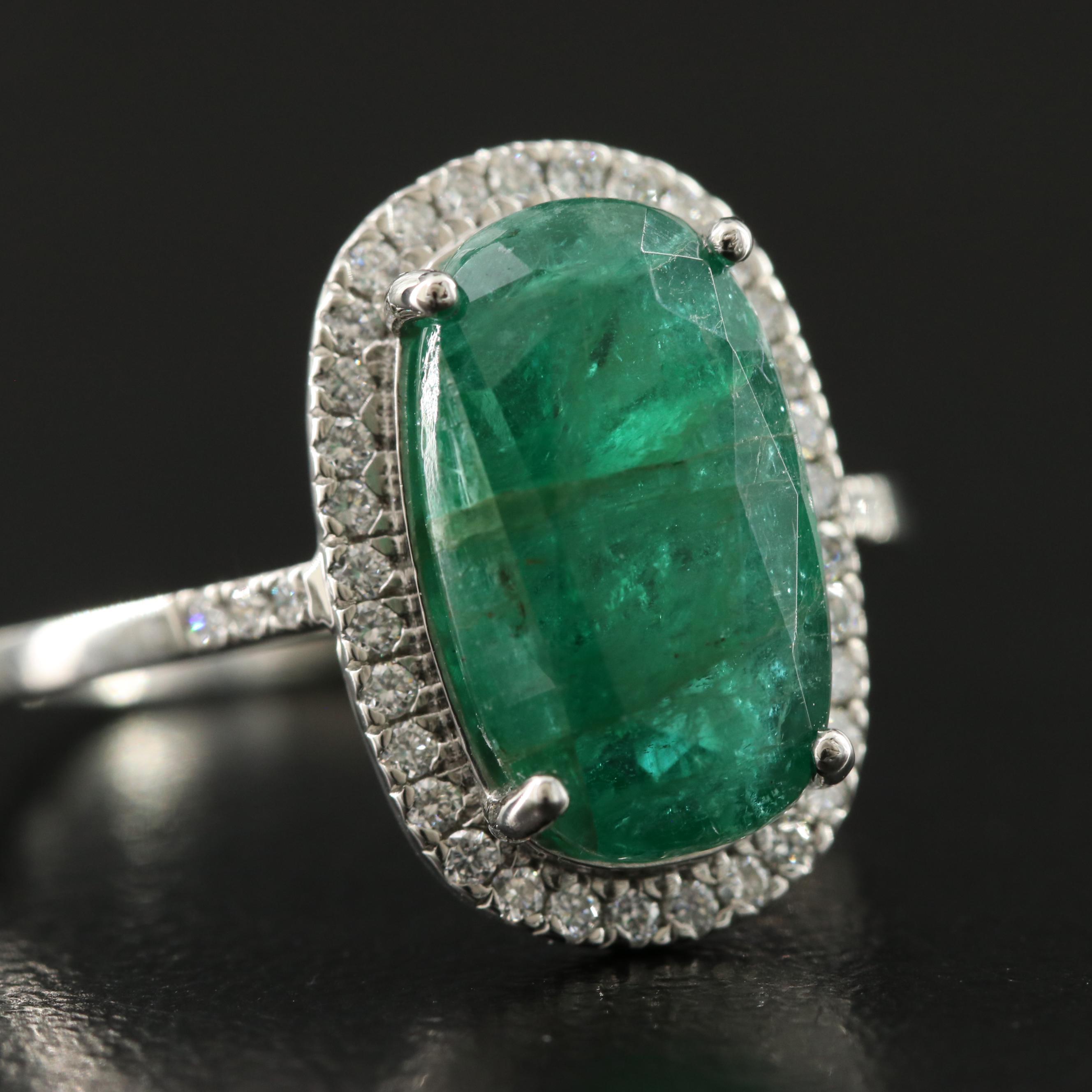Platinum 3.97 CT Emerald and 0.21 CTW Diamond Ring