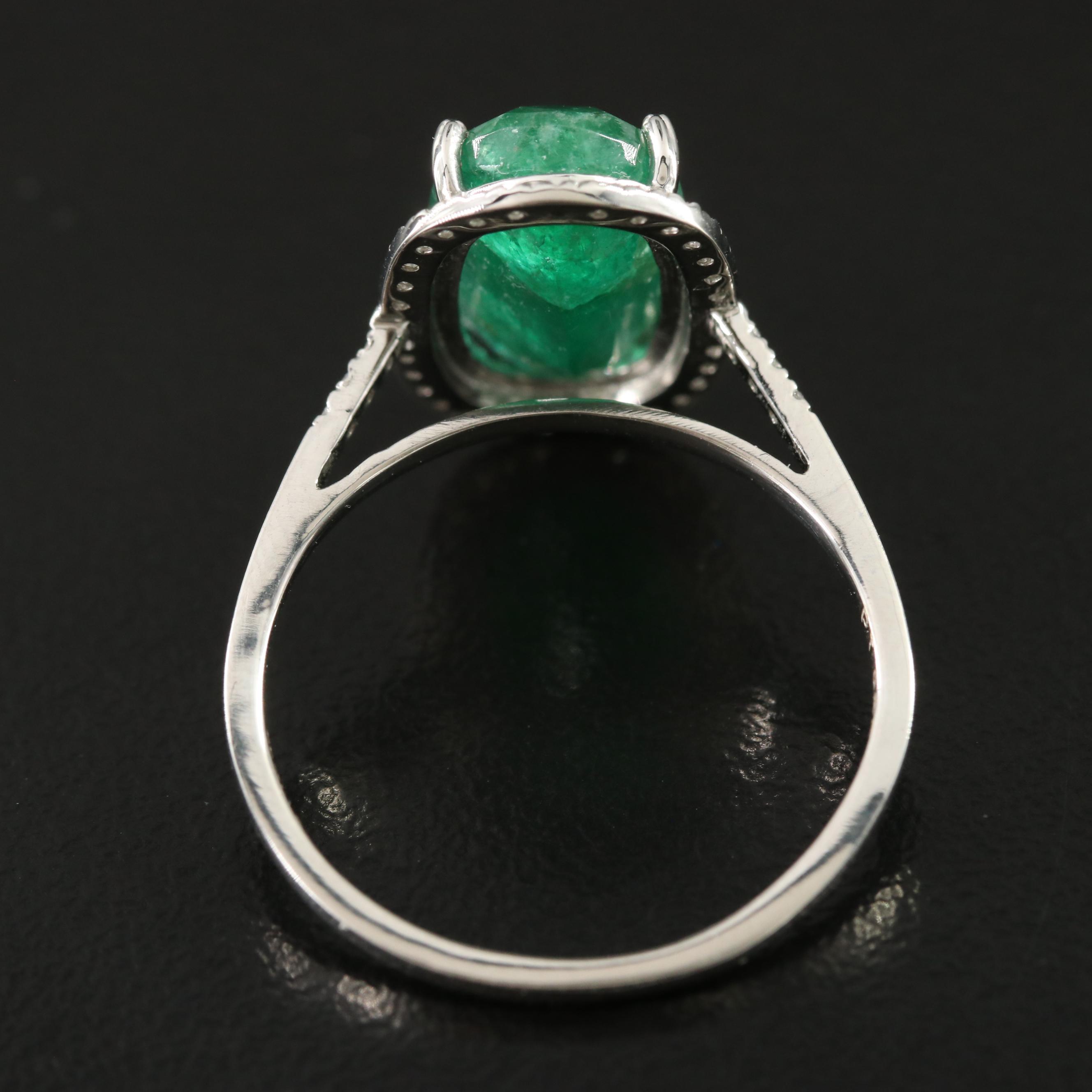 Platinum 3.97 CT Emerald and 0.21 CTW Diamond Ring