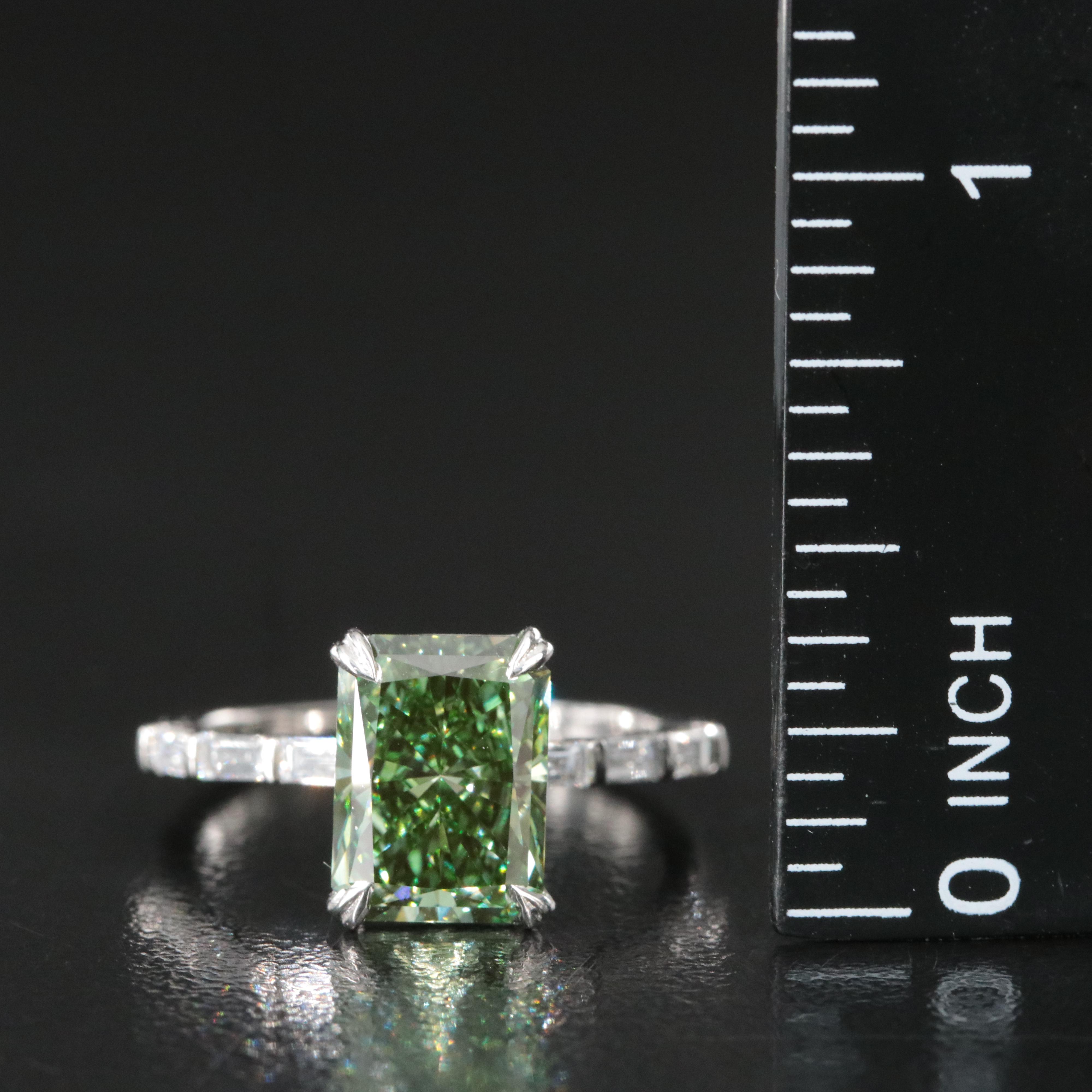Platinum 3.38 CTW Lab Grown Diamond Ring with Fancy Green Center and IGI Report