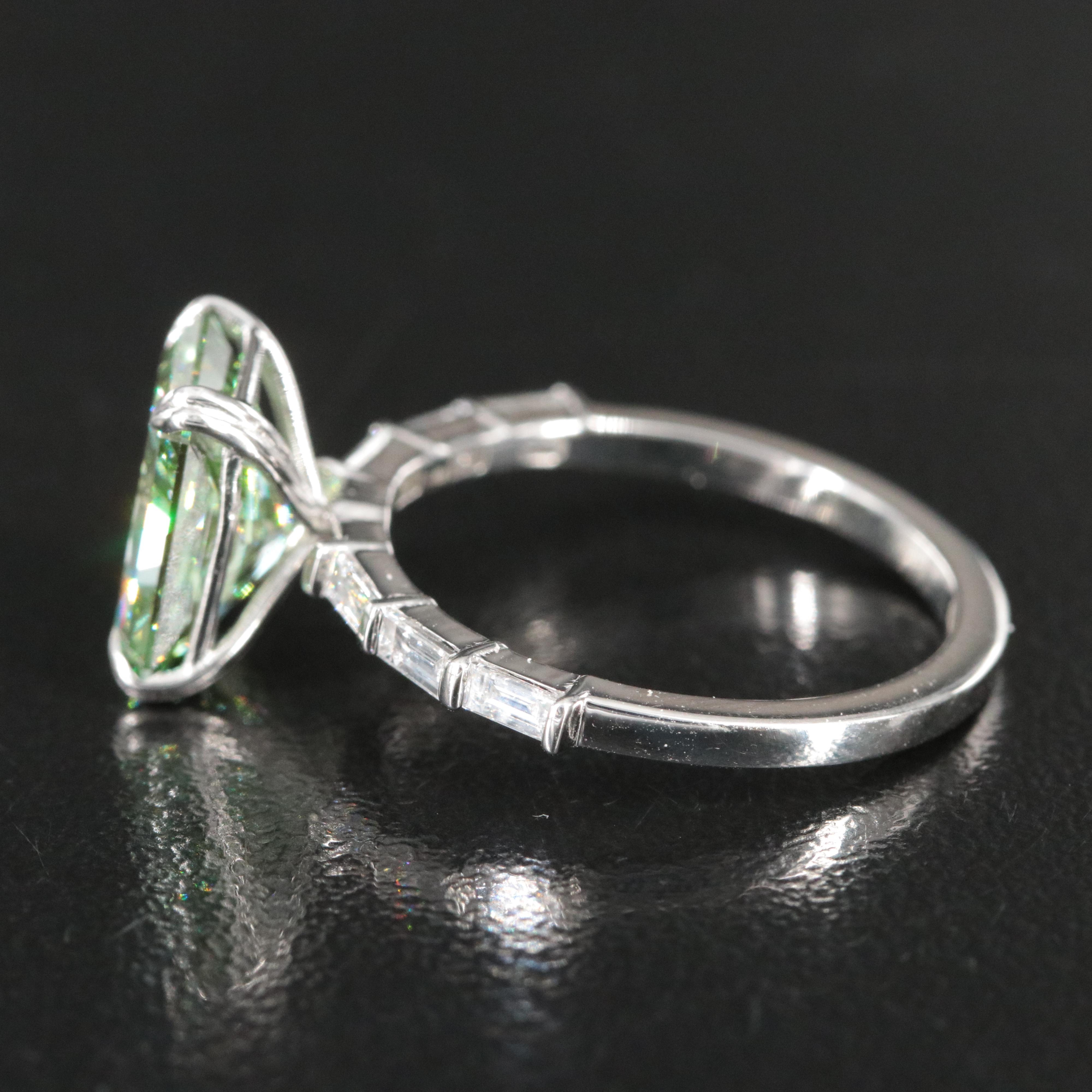 Platinum 3.38 CTW Lab Grown Diamond Ring with Fancy Green Center and IGI Report