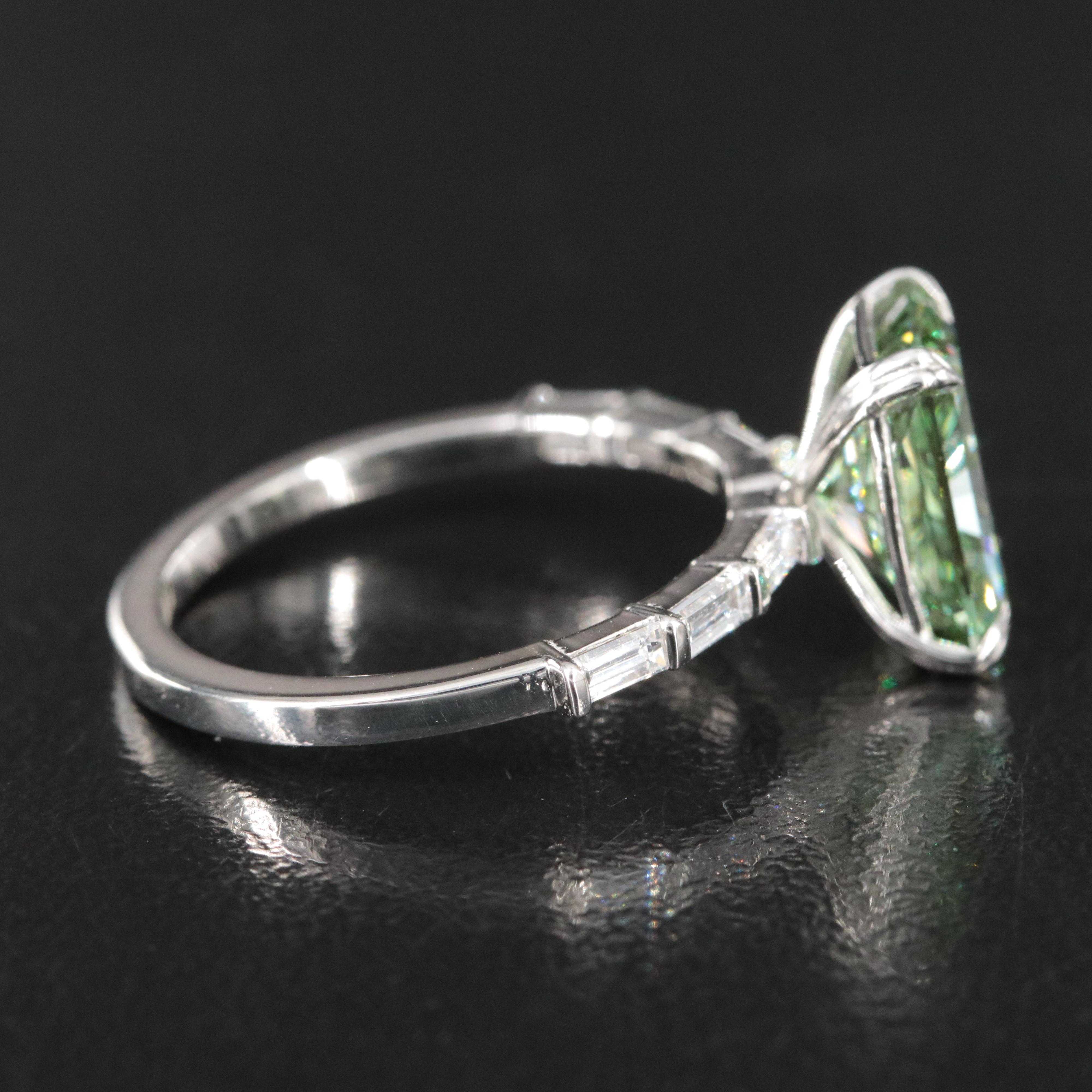 Platinum 3.38 CTW Lab Grown Diamond Ring with Fancy Green Center and IGI Report