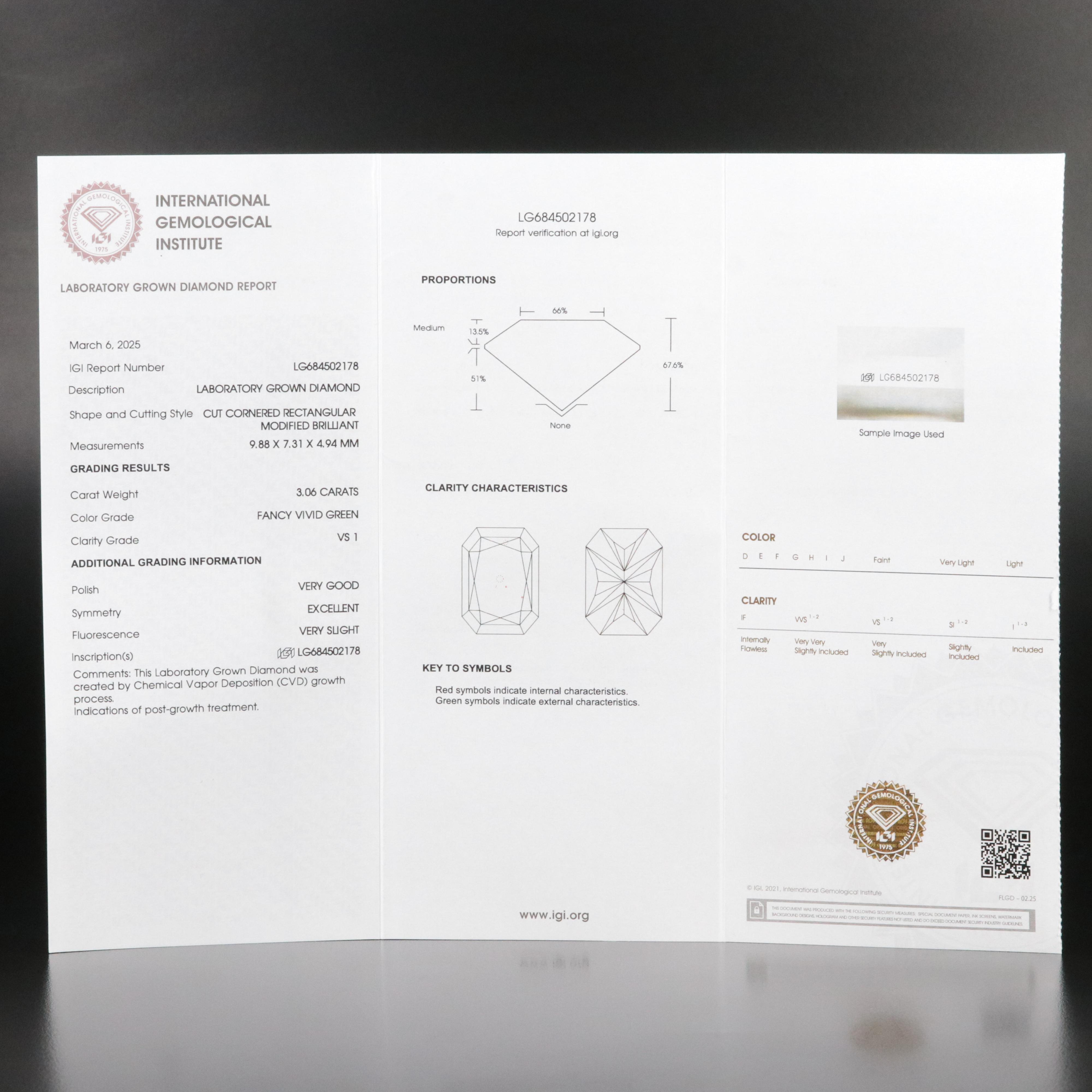 Platinum 3.38 CTW Lab Grown Diamond Ring with Fancy Green Center and IGI Report