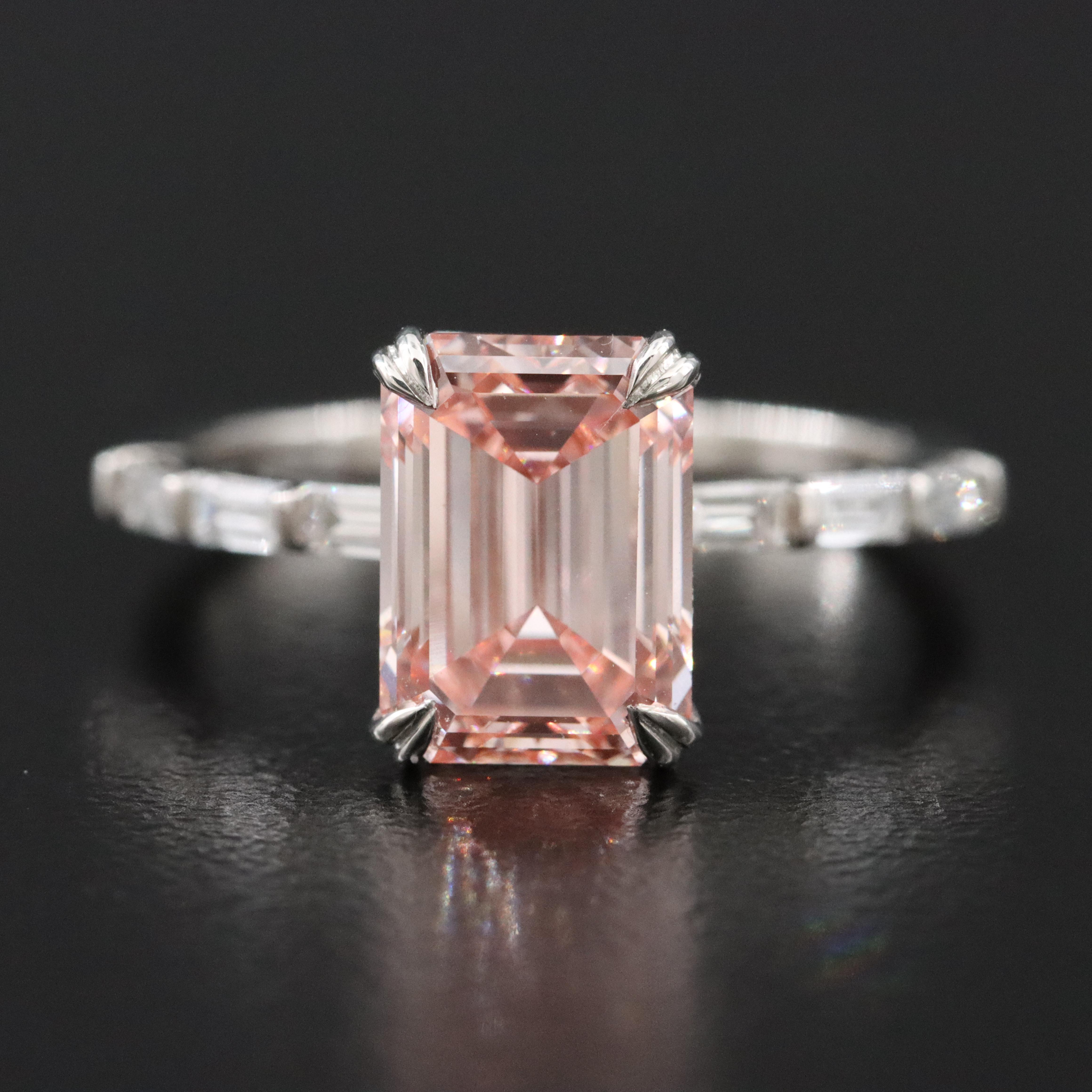 Platinum 3.35  CTW Diamond Ring with Fancy Pink and IGI Reports