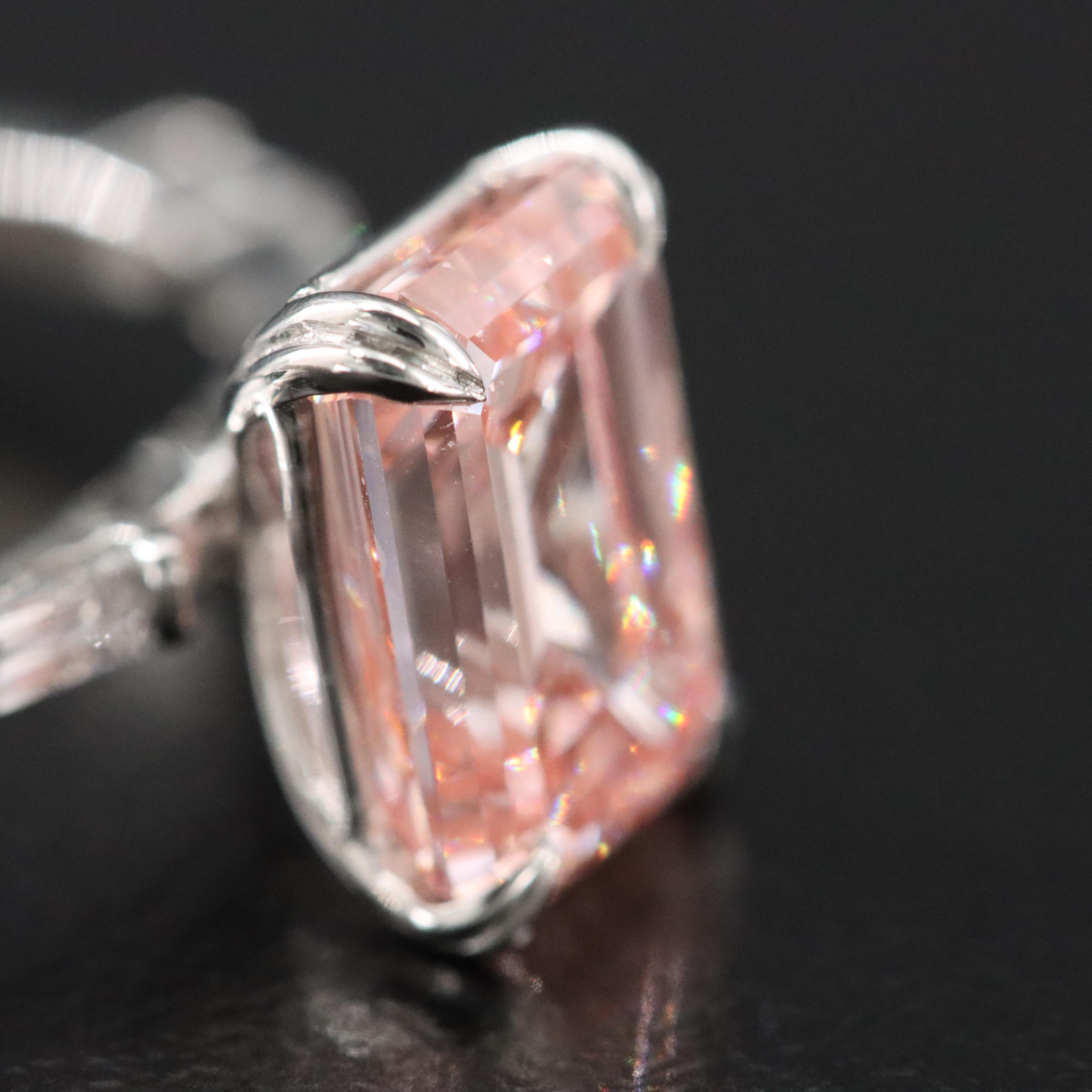 Platinum 3.35  CTW Diamond Ring with Fancy Pink and IGI Reports