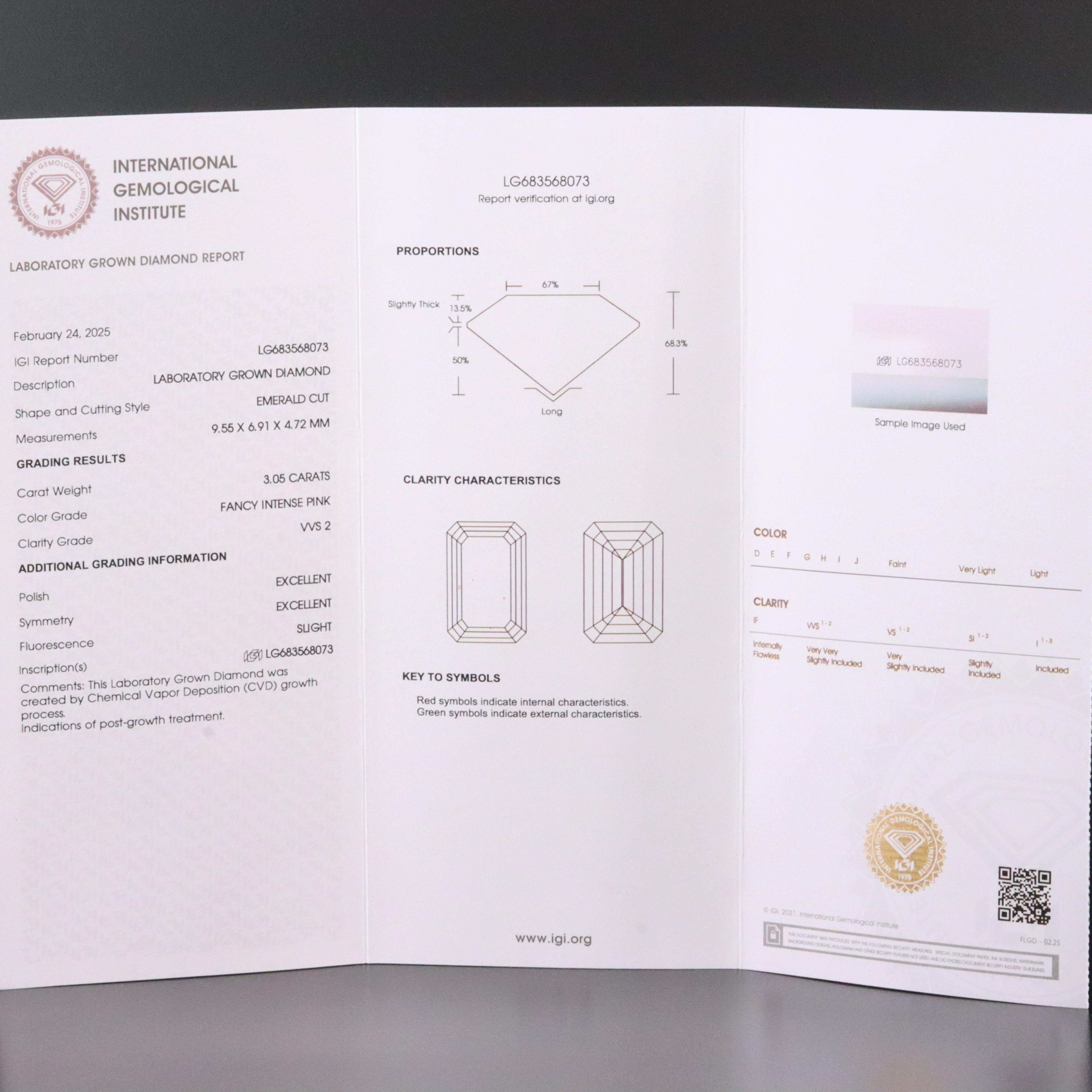 Platinum 3.35  CTW Diamond Ring with Fancy Pink and IGI Reports