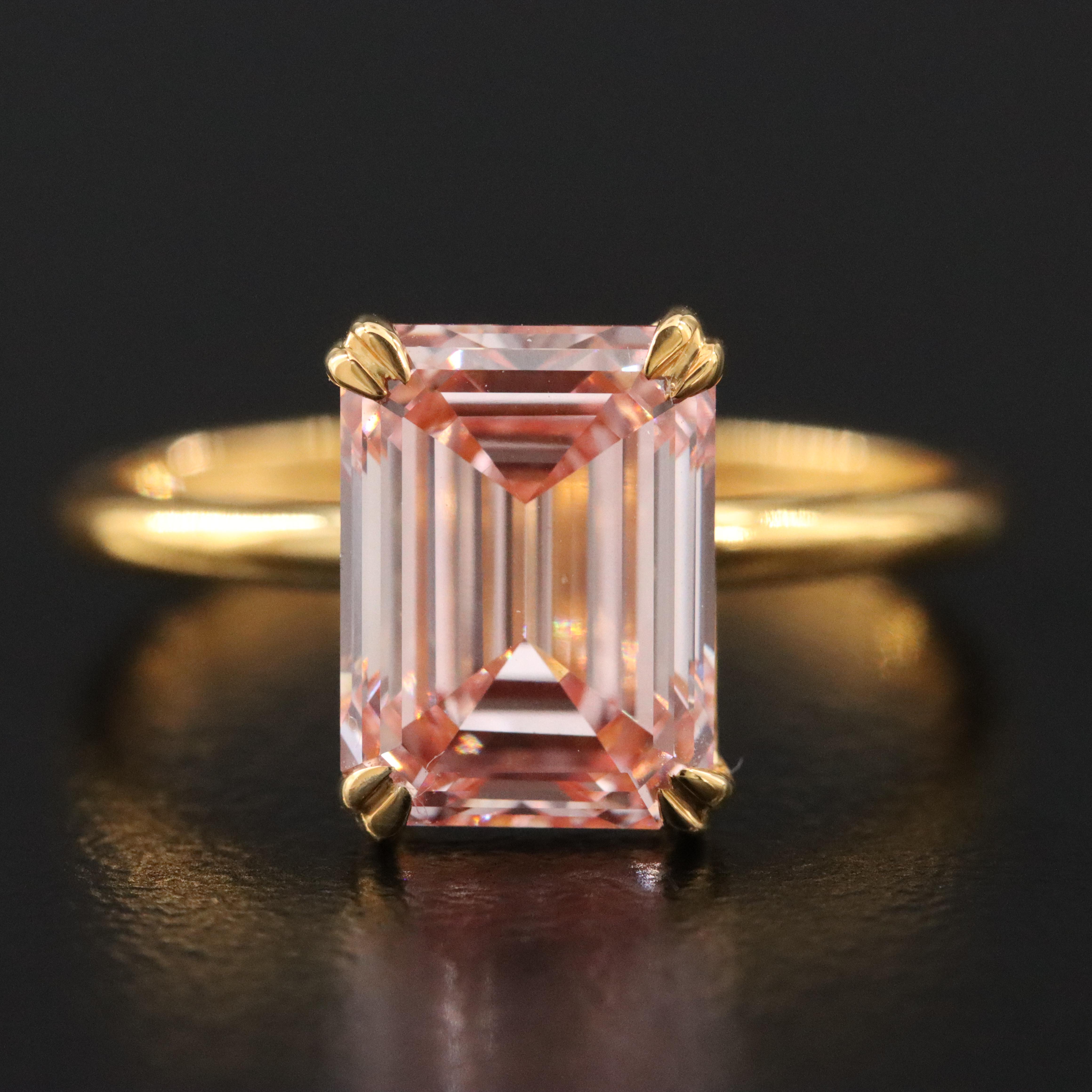 18K 3.06 CT Lab Grown Fancy Pink Diamond Solitaire Ring with IGI Report