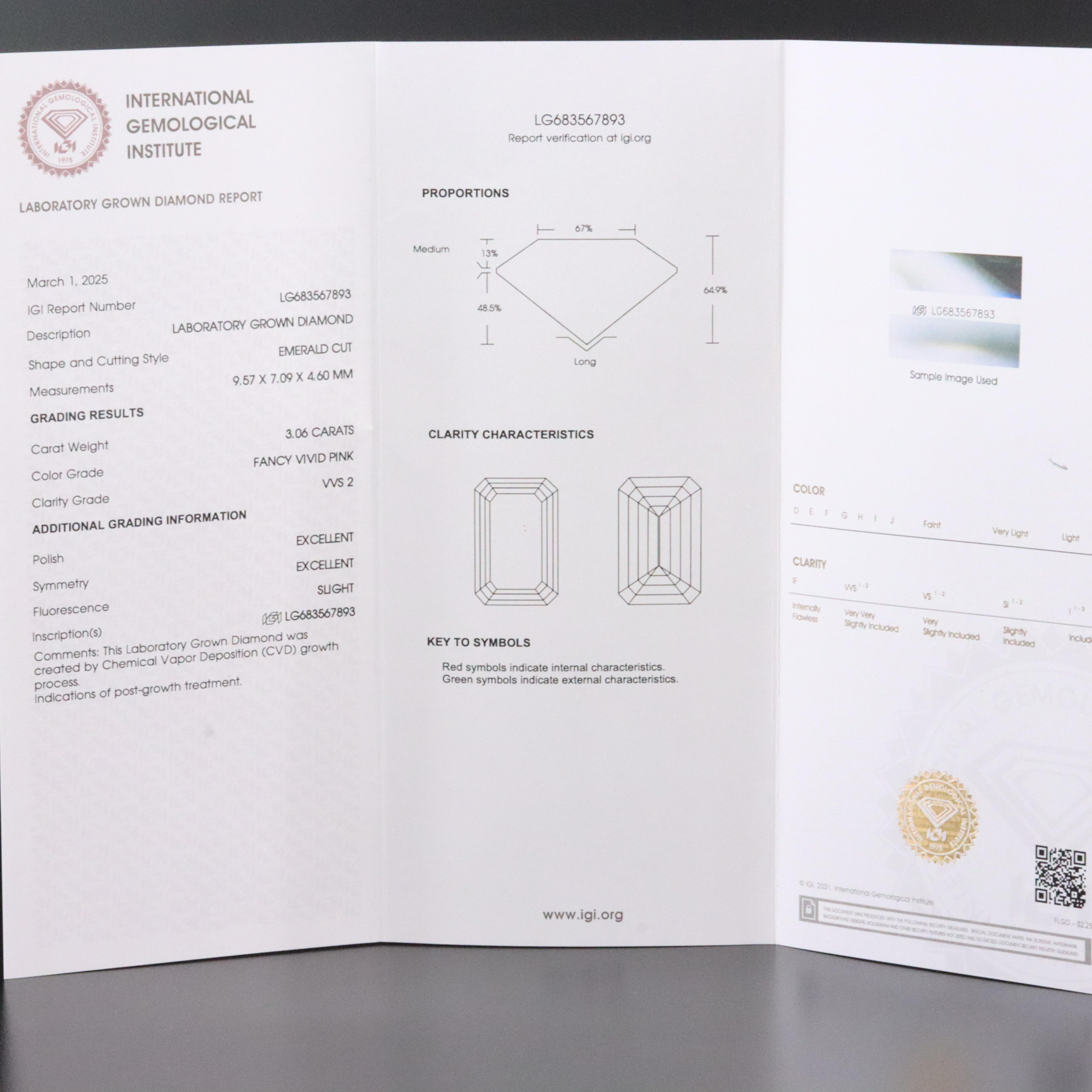 18K 3.06 CT Lab Grown Fancy Pink Diamond Solitaire Ring with IGI Report