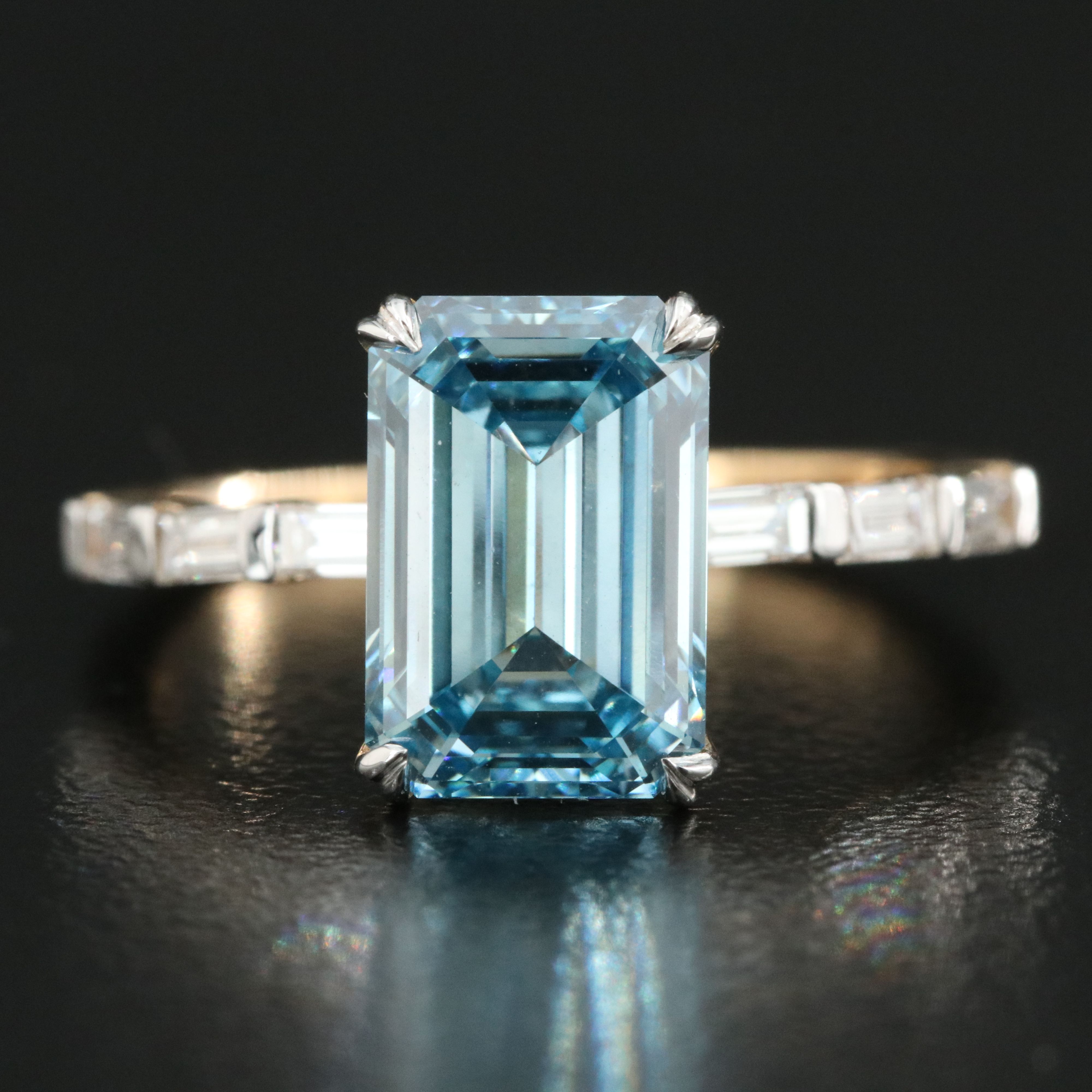 14K 3.36 CTW Diamond Ring with Fancy Blue Center and IGI Report