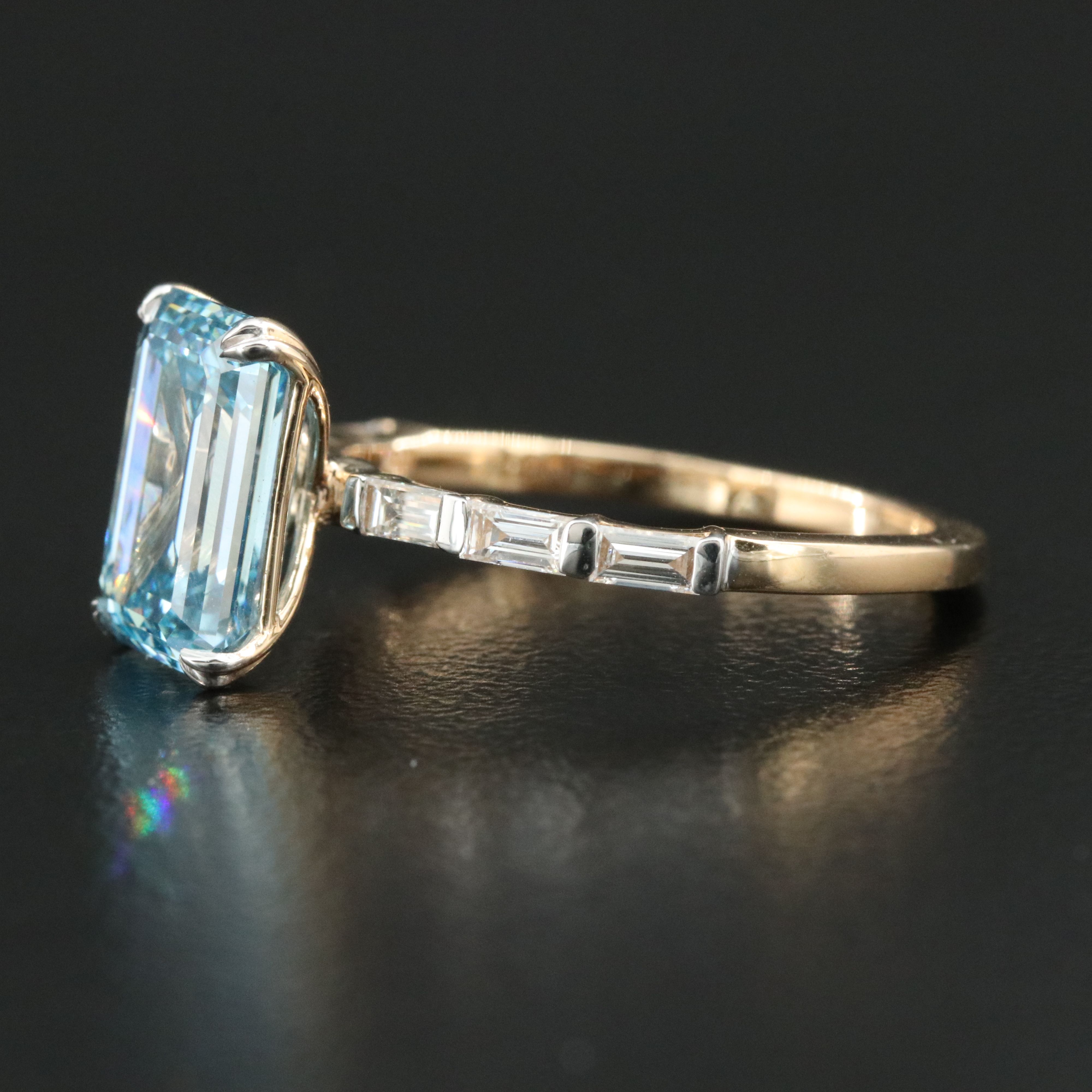 14K 3.36 CTW Diamond Ring with Fancy Blue Center and IGI Report