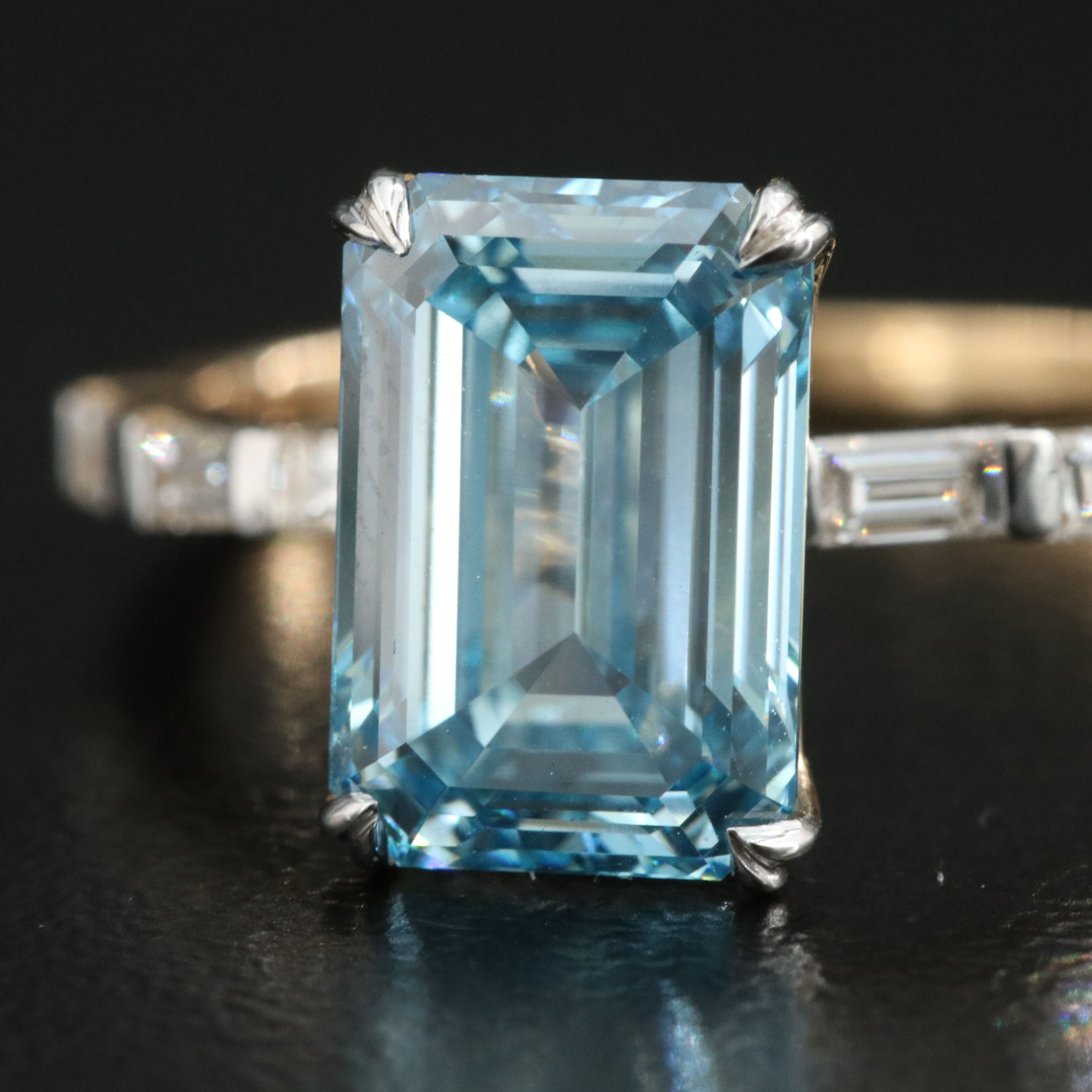14K 3.36 CTW Diamond Ring with Fancy Blue Center and IGI Report