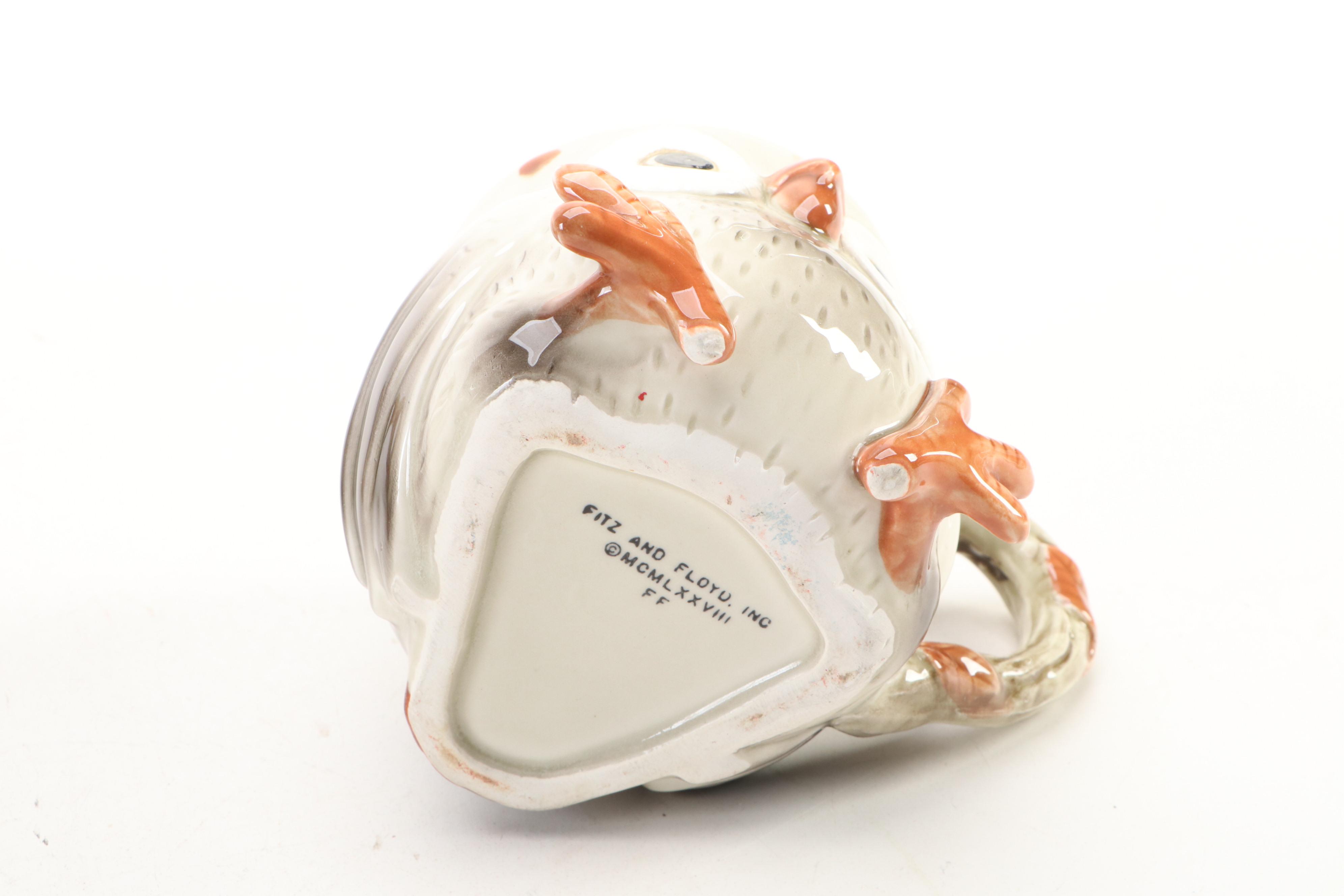 Fitz and Floyd Owl Mugs, Napkin Rings and Pitcher, 1970s