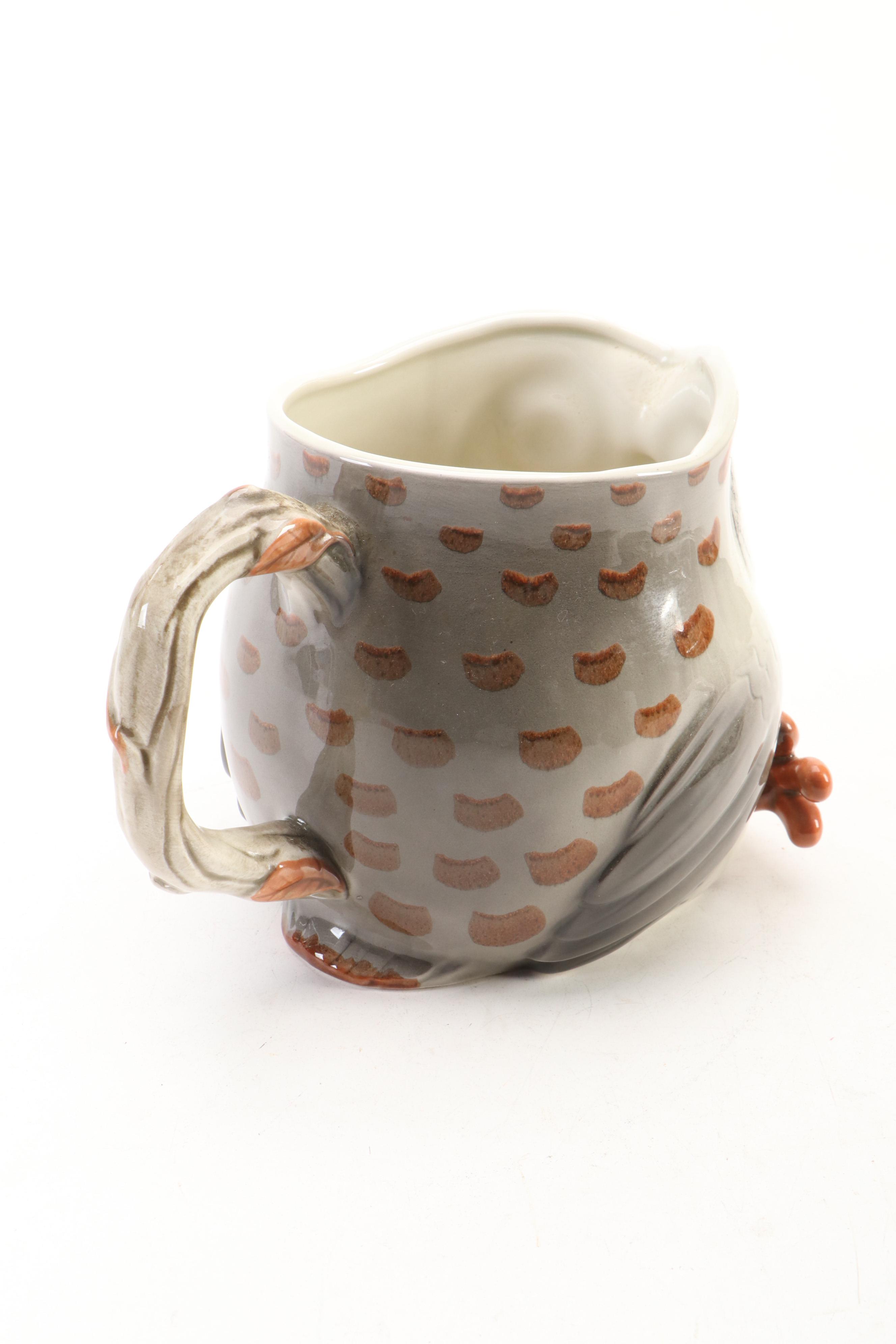 Fitz and Floyd Owl Mugs, Napkin Rings and Pitcher, 1970s