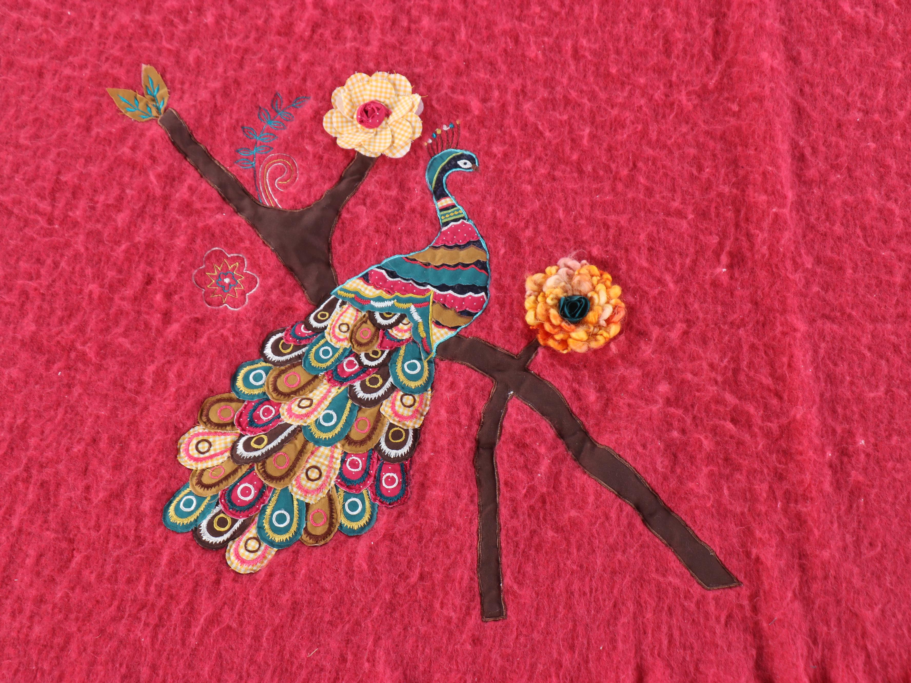 Cynthia Rowley Peacock Fabric Appliqué Throw Blanket