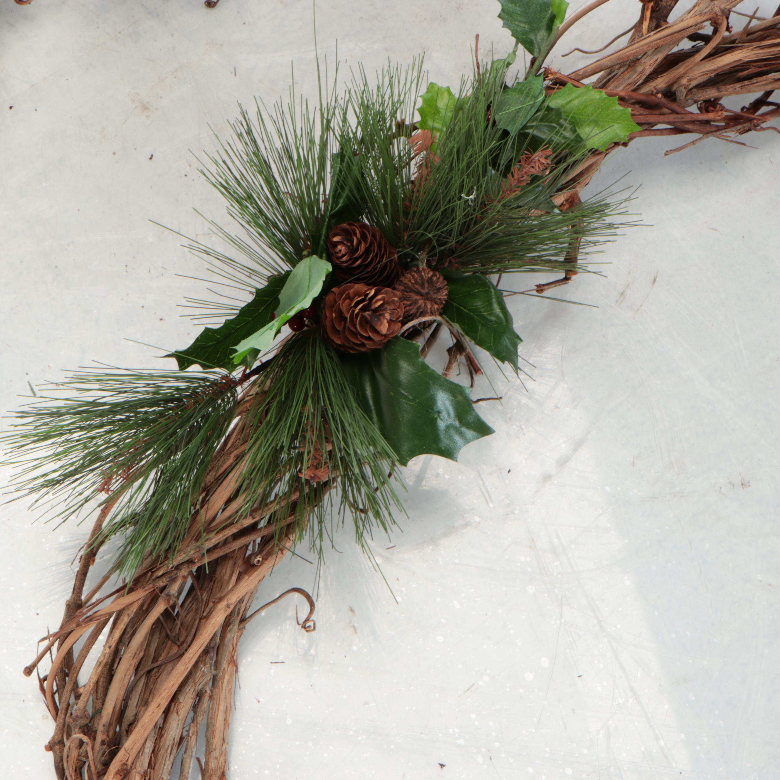 Grapevine Christmas Wreaths Accented with  Artificial Foliage and Berries
