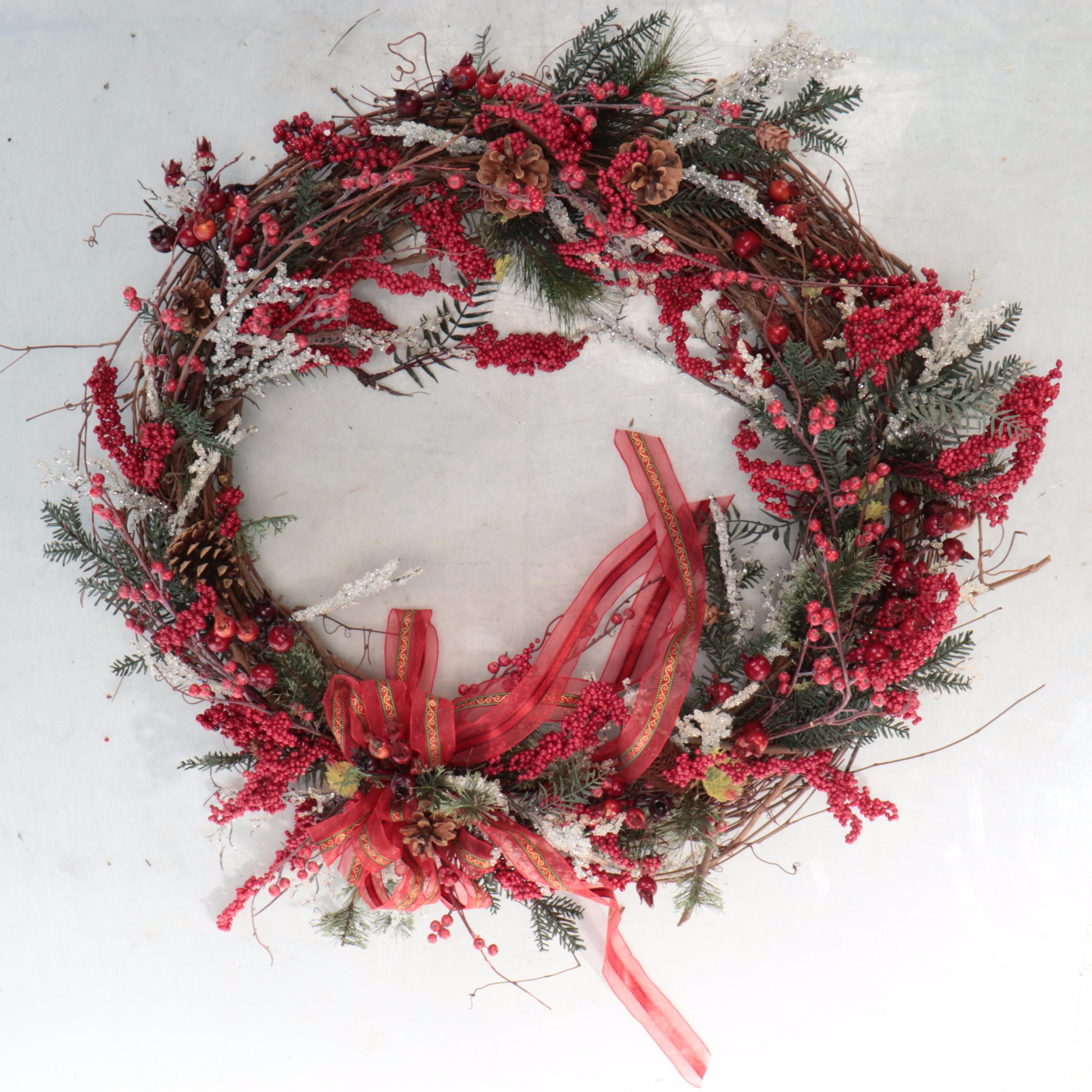 Grapevine Christmas Wreaths Accented with  Artificial Foliage and Berries