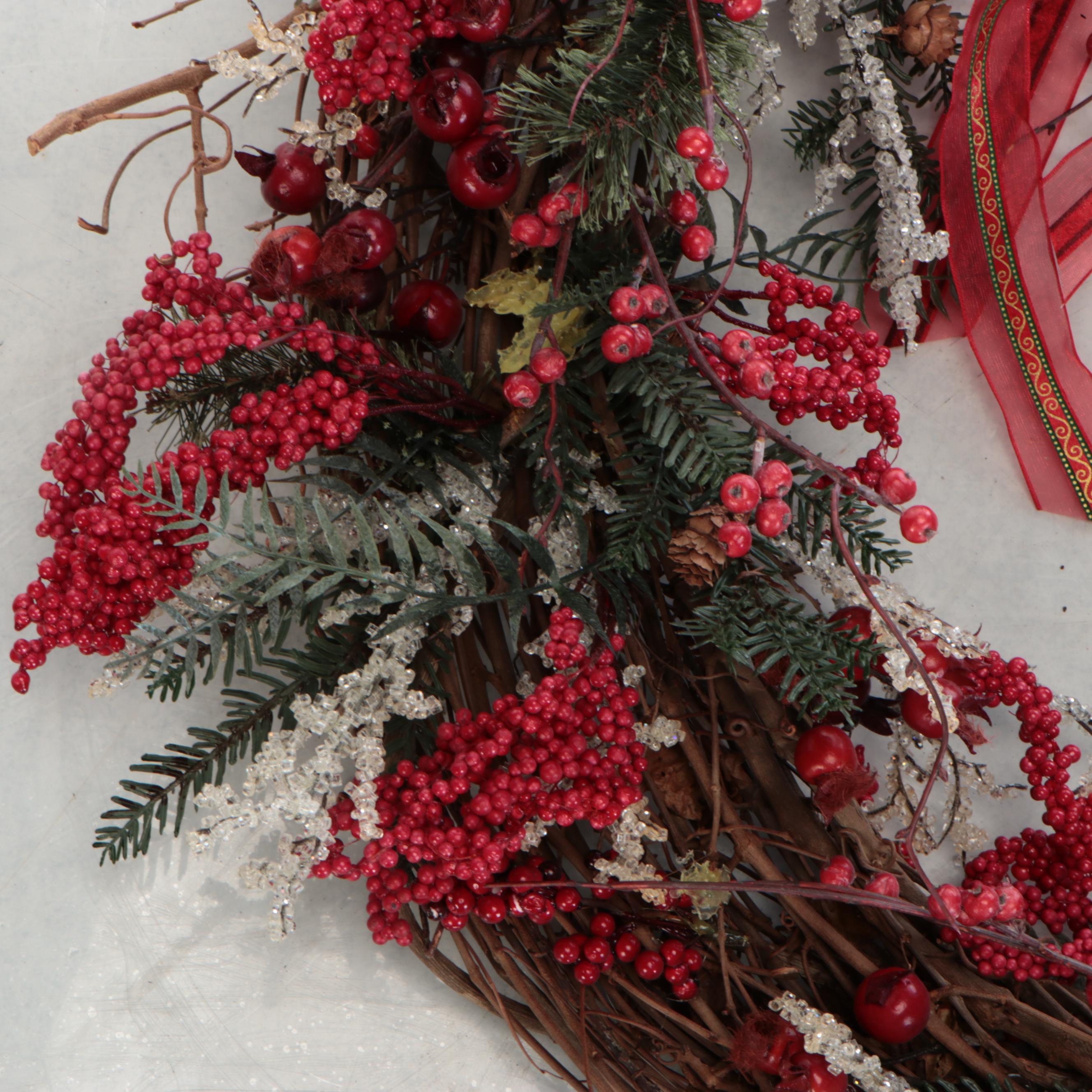 Grapevine Christmas Wreaths Accented with  Artificial Foliage and Berries