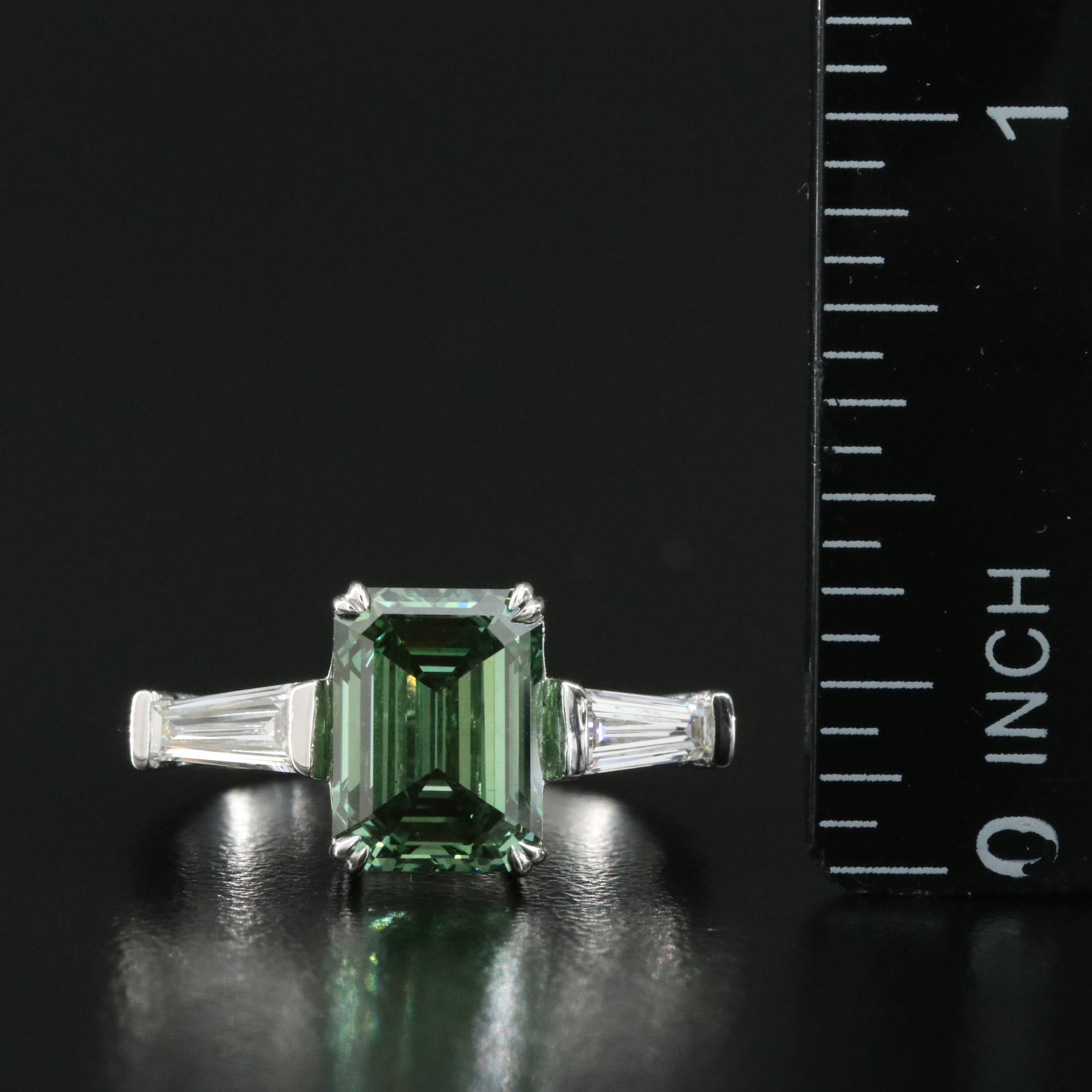 14K 3.88 CTW Lab Grown Diamond Ring with Fancy Green Center and IGI Report