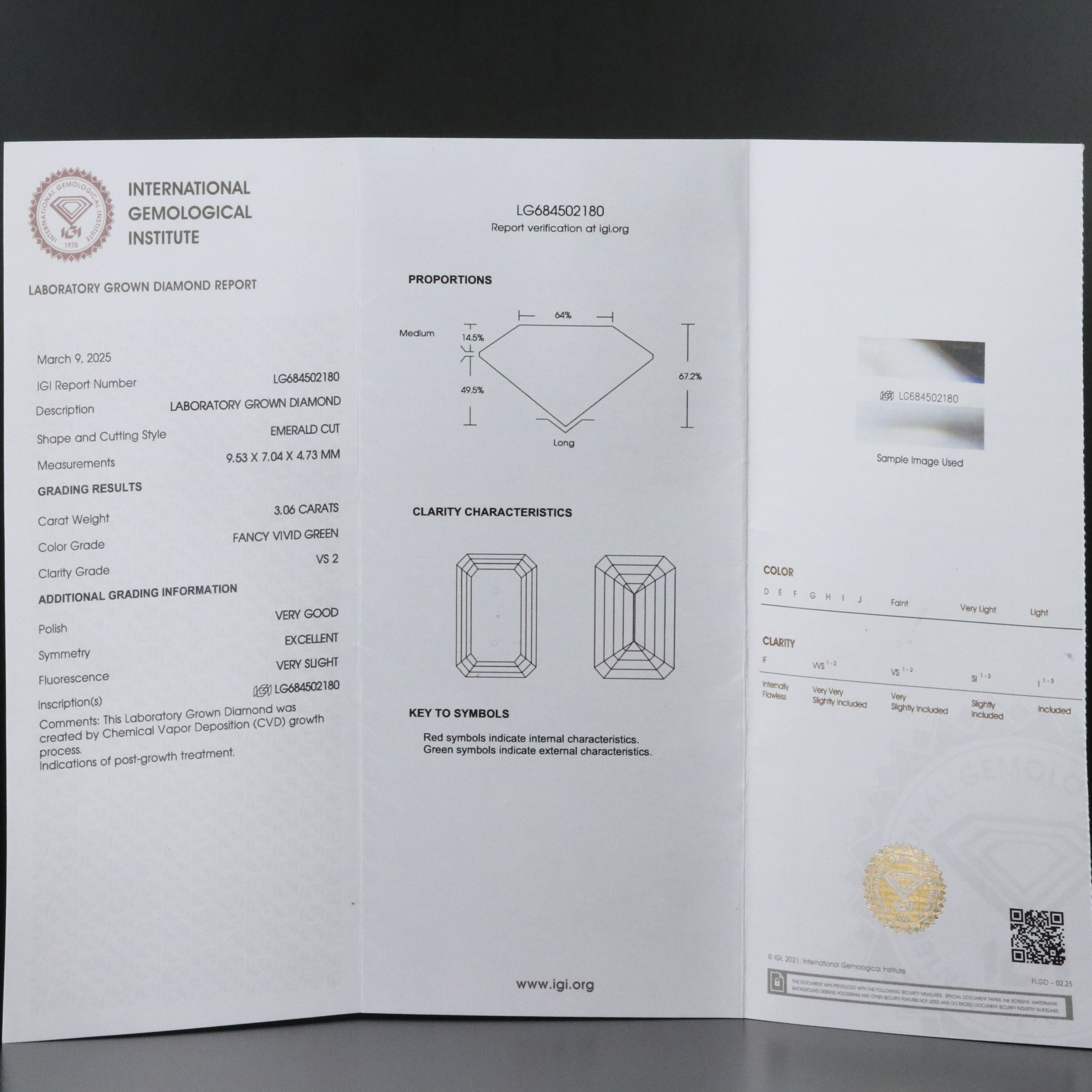 14K 3.88 CTW Lab Grown Diamond Ring with Fancy Green Center and IGI Report