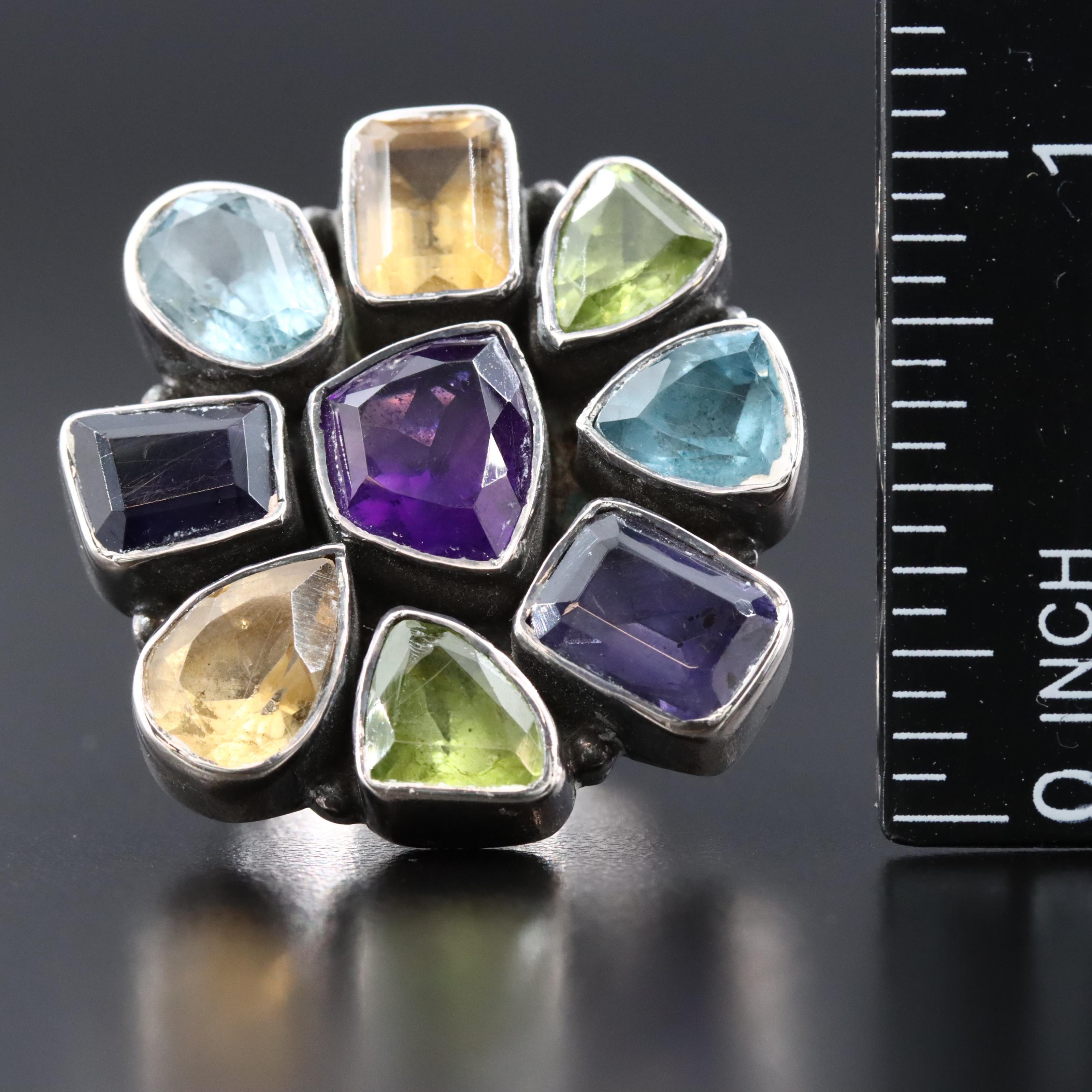 Sterling Amethyst, Citrine and Iolite Cluster Ring