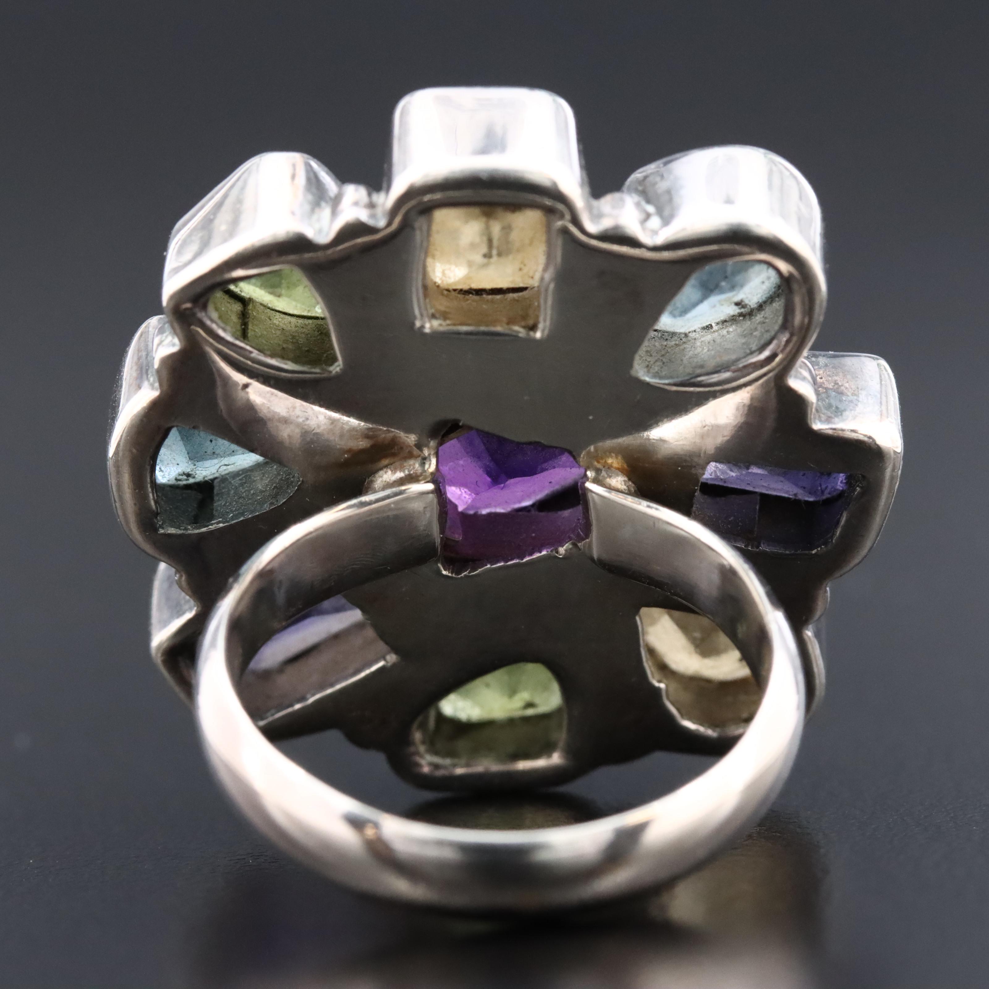 Sterling Amethyst, Citrine and Iolite Cluster Ring