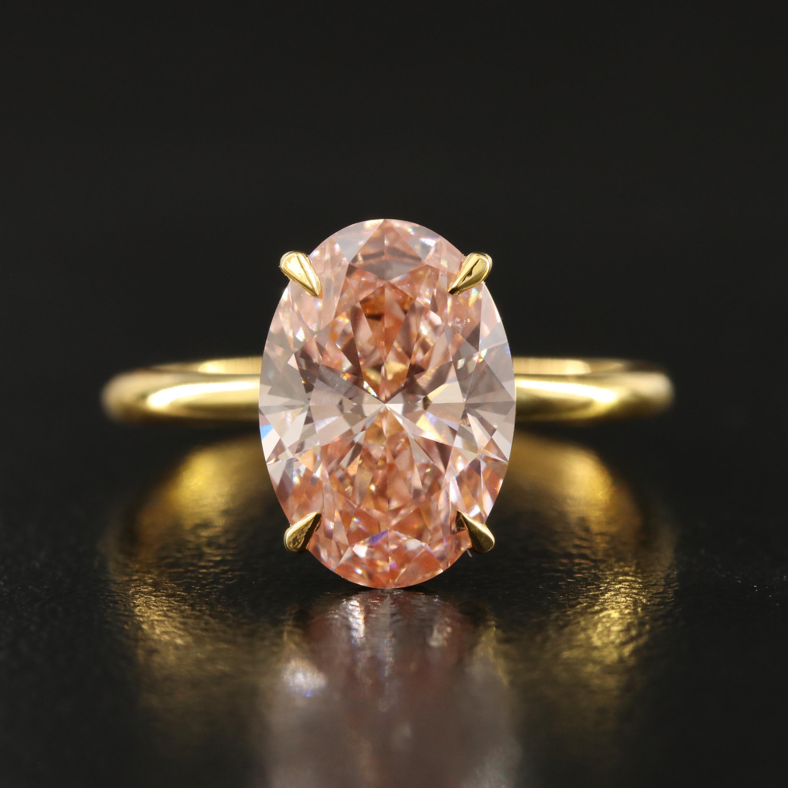 18K 3.06 CT Lab Grown Fancy Pink Diamond Solitaire Ring with IGI Report