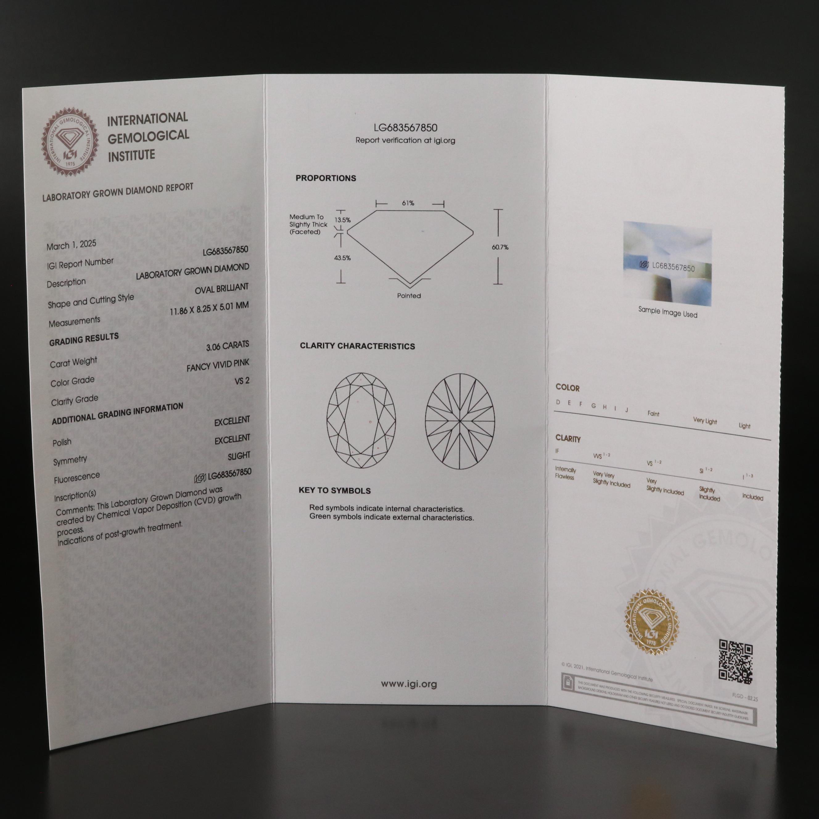 18K 3.06 CT Lab Grown Fancy Pink Diamond Solitaire Ring with IGI Report