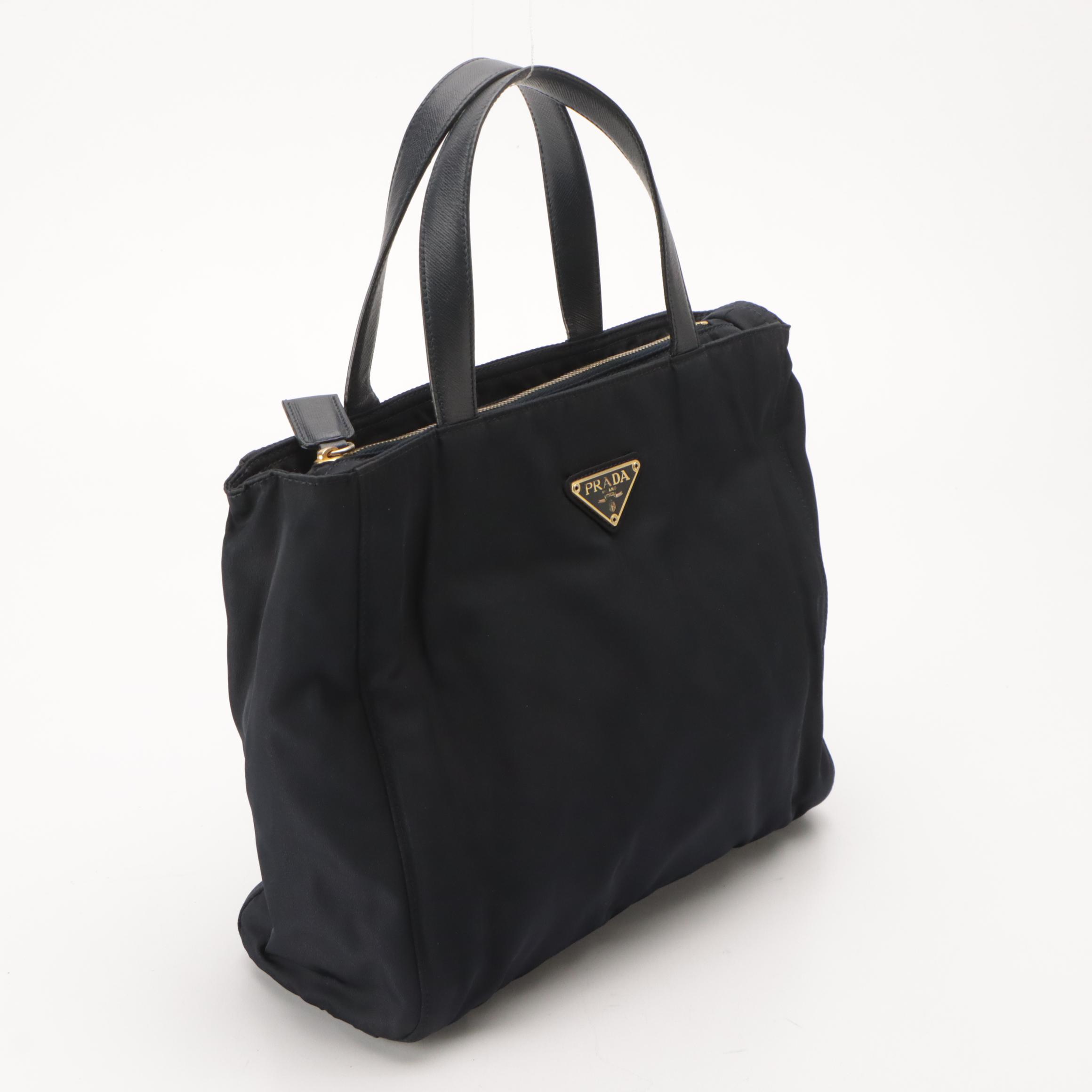 Prada Handbag in Dark Blue Tessuto Nylon With Leather Handles