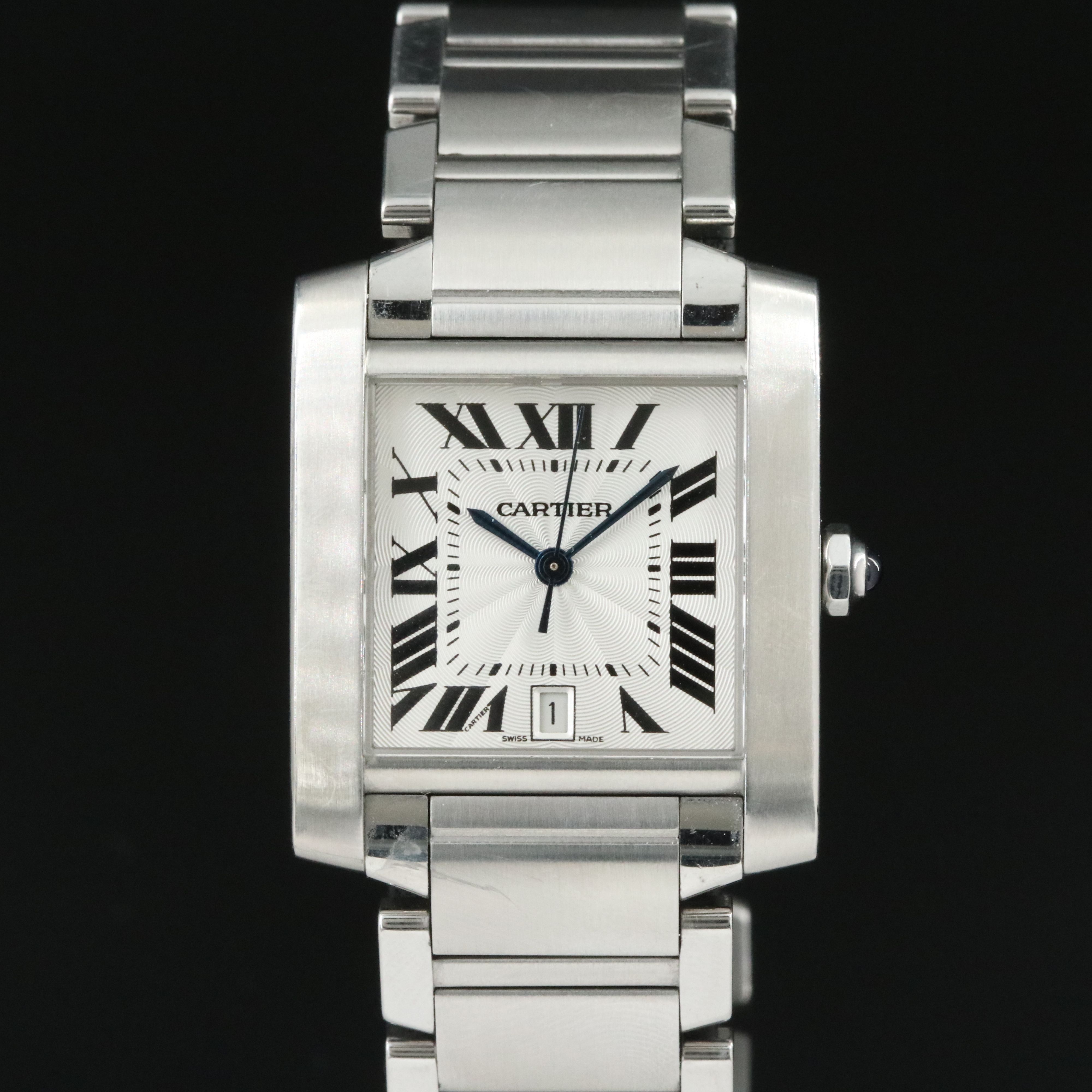 Cartier Tank Francaise Roman Numeral Silver Dial 28mm Steel Automatic Watch 2302
