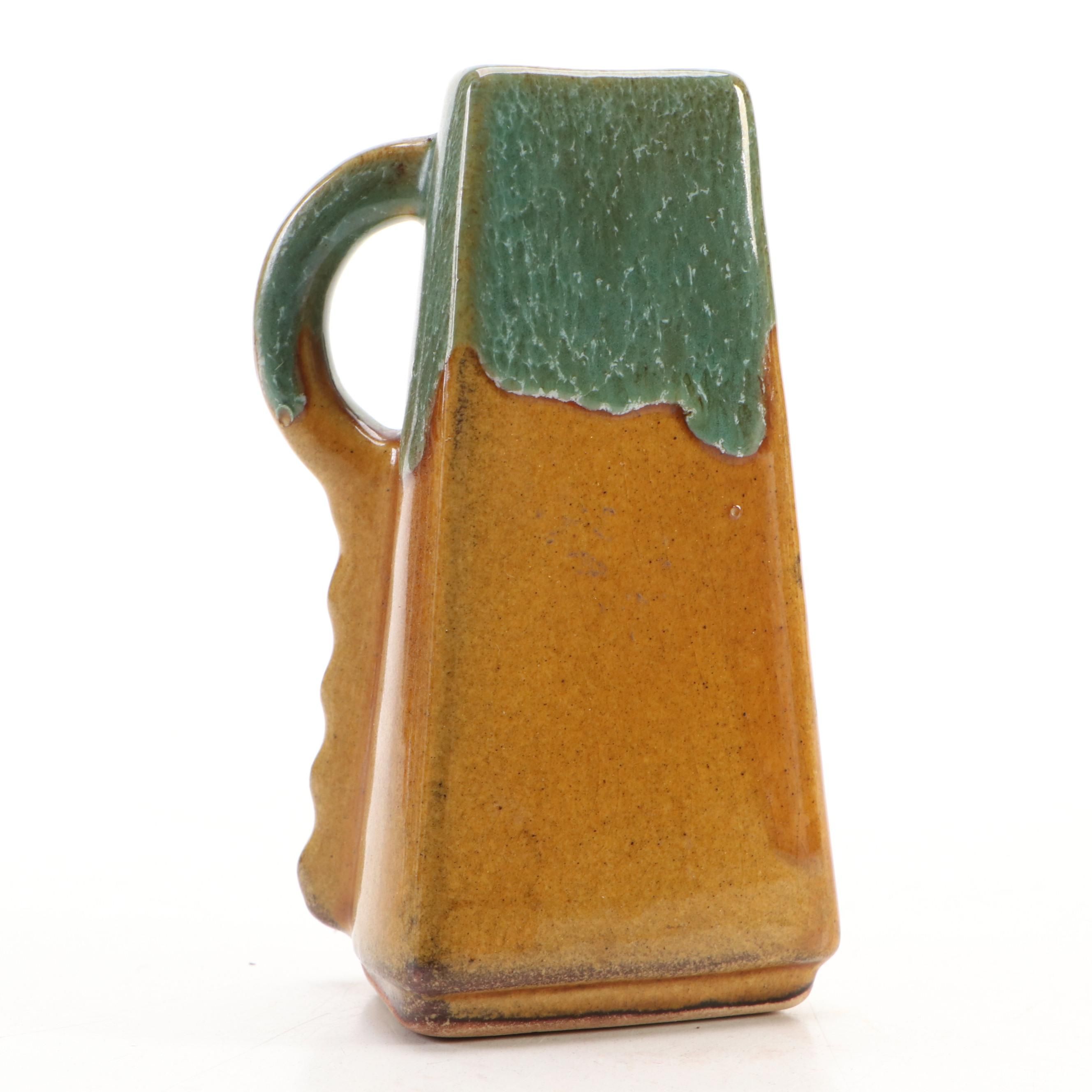 Anna Van Briggle Green Drip Triangle Creamer