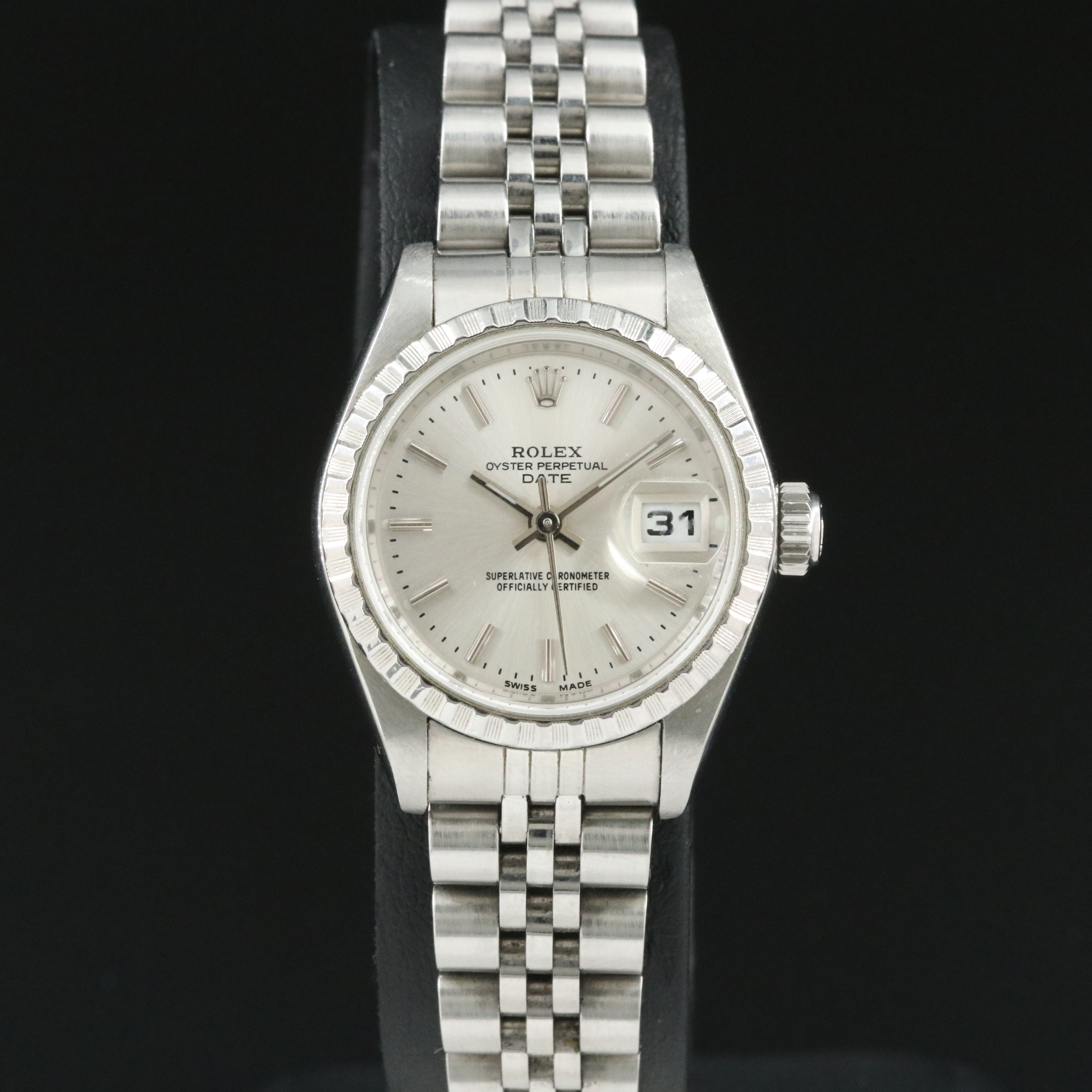 Rolex Oyster Perpetual Date 69240 Silver 26mm Steel Automatic Watch circa 1988