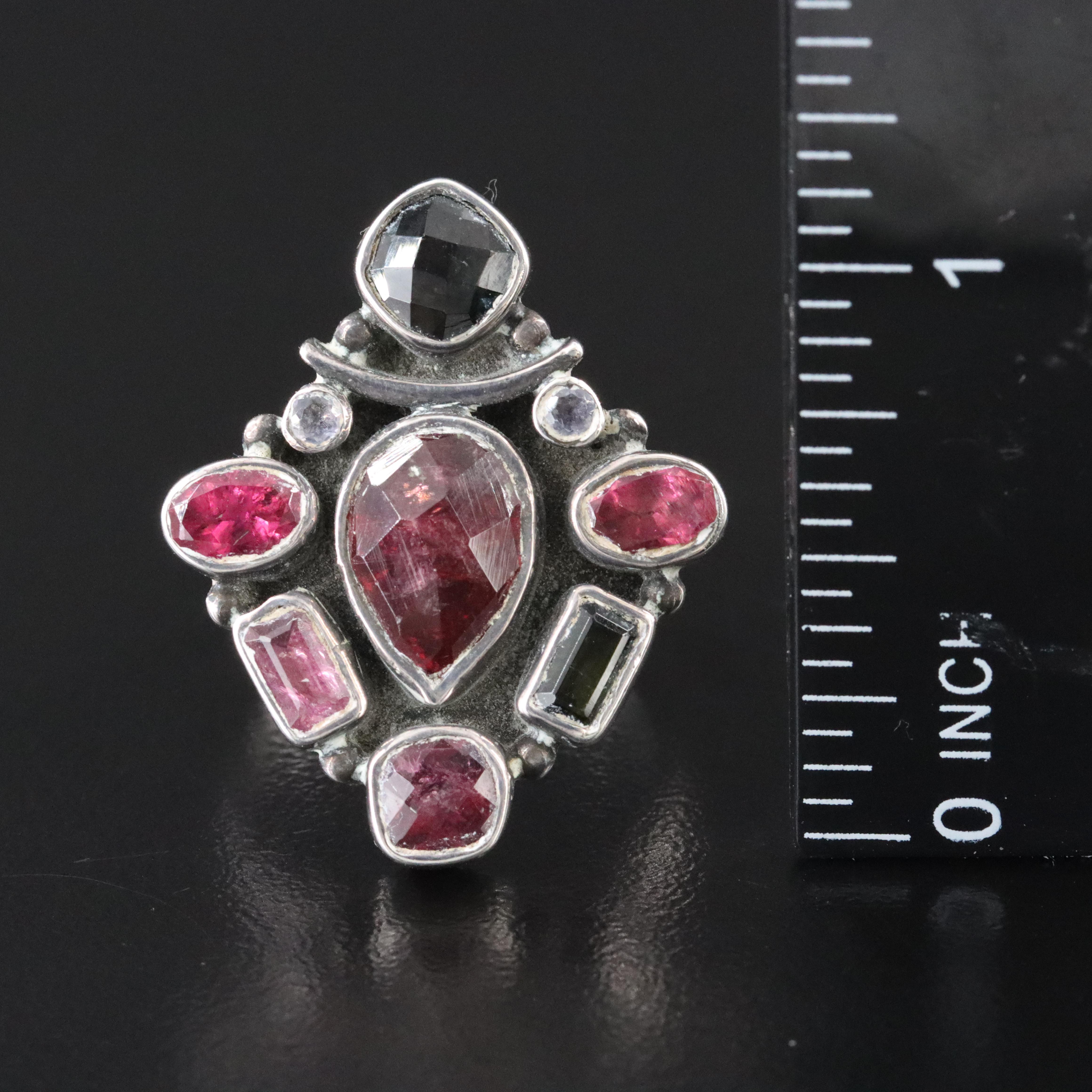 Sterling Tourmaline Ring with Tanzanite Accents