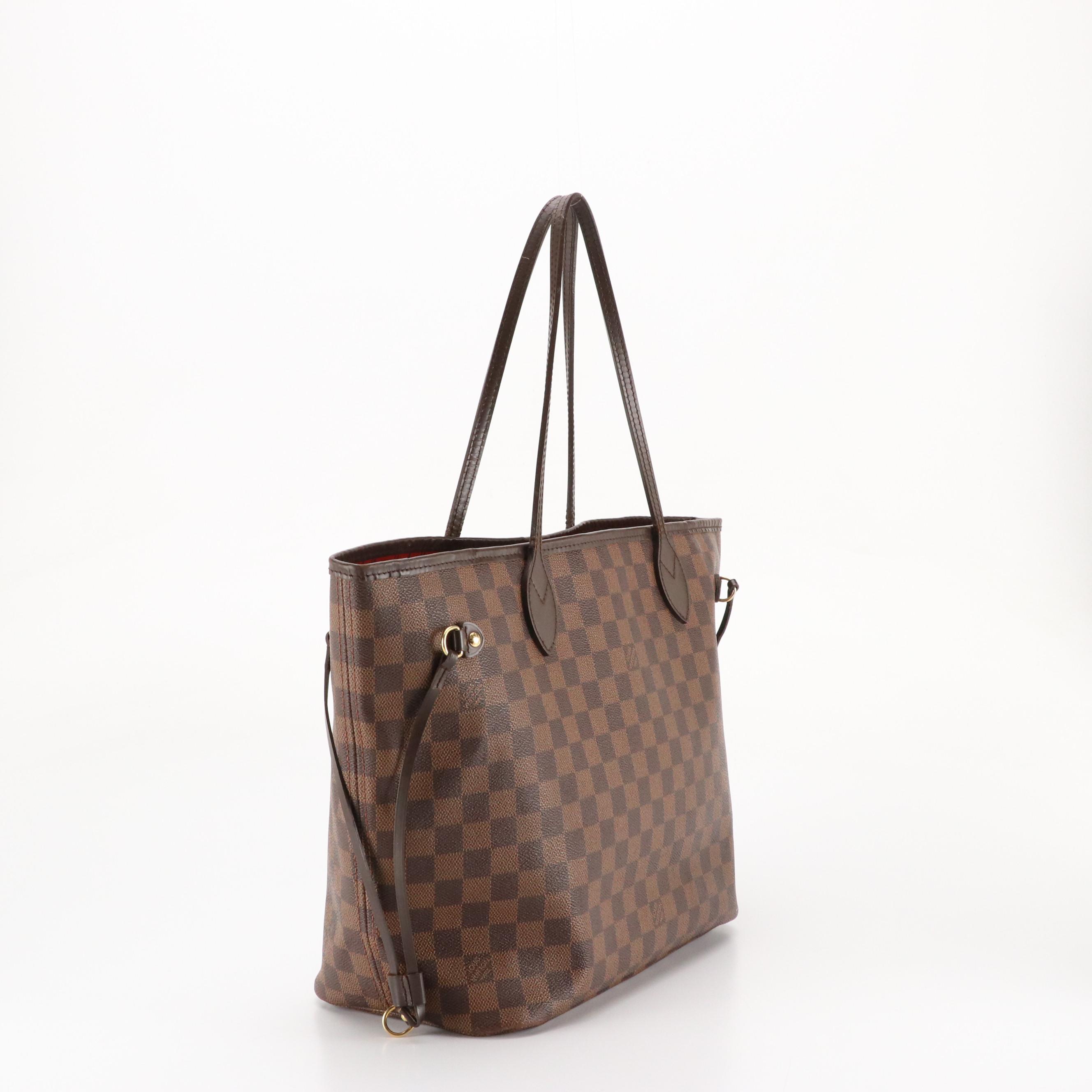 Louis Vuitton Neverfull MM in Damier Ebene Coated Canvas and Brown Leather Trim