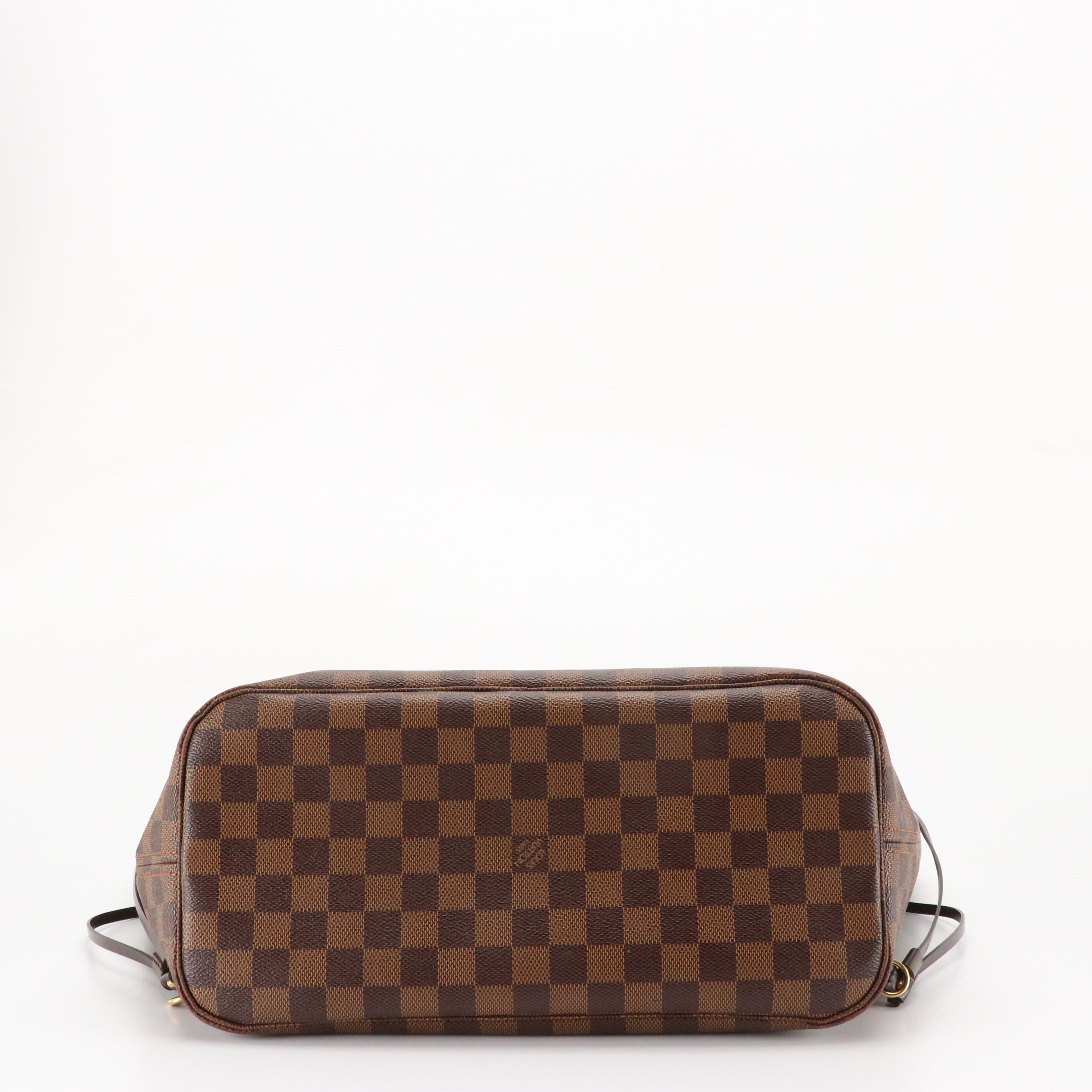 Louis Vuitton Neverfull MM in Damier Ebene Coated Canvas and Brown Leather Trim