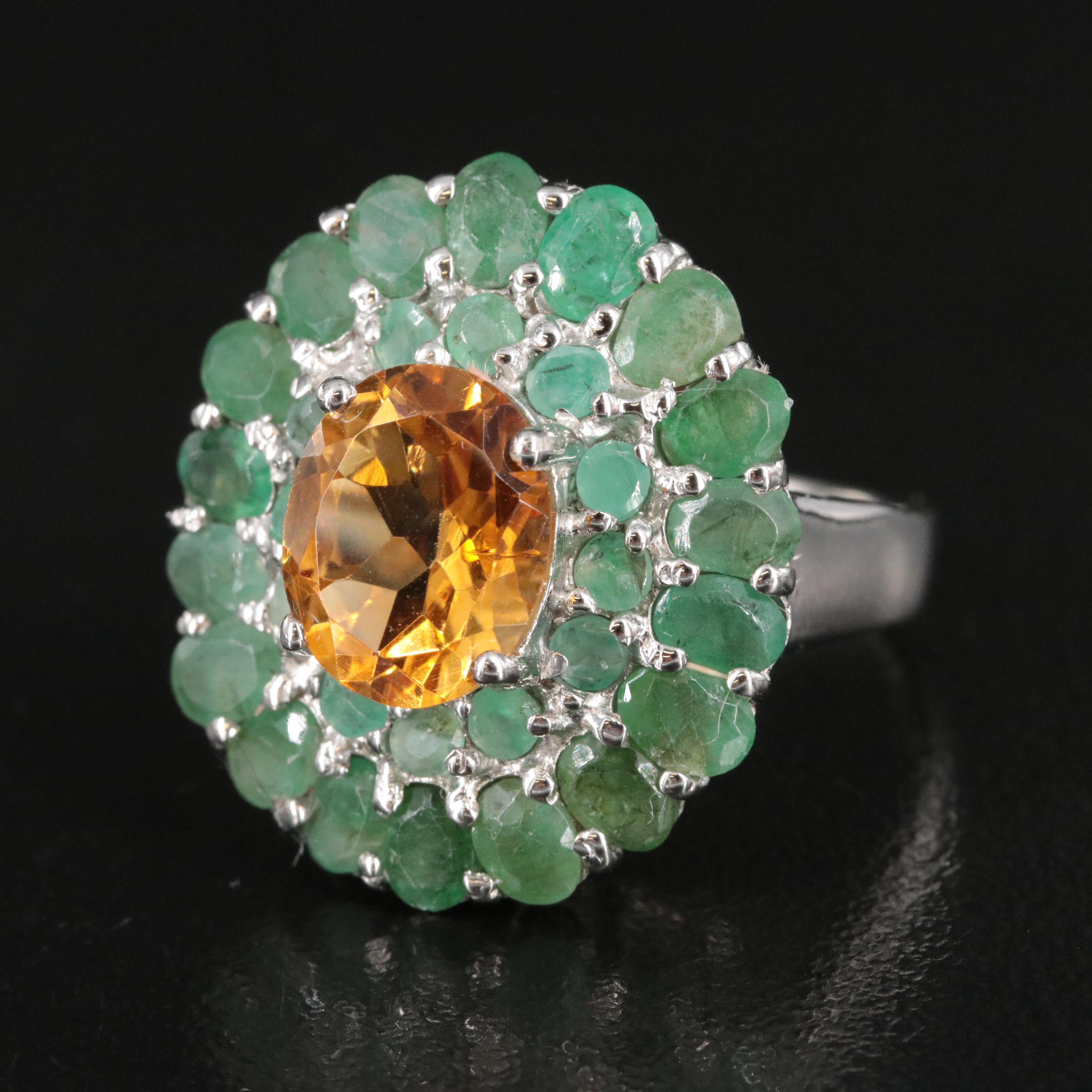 Sterling Citrine and Emerald Ring