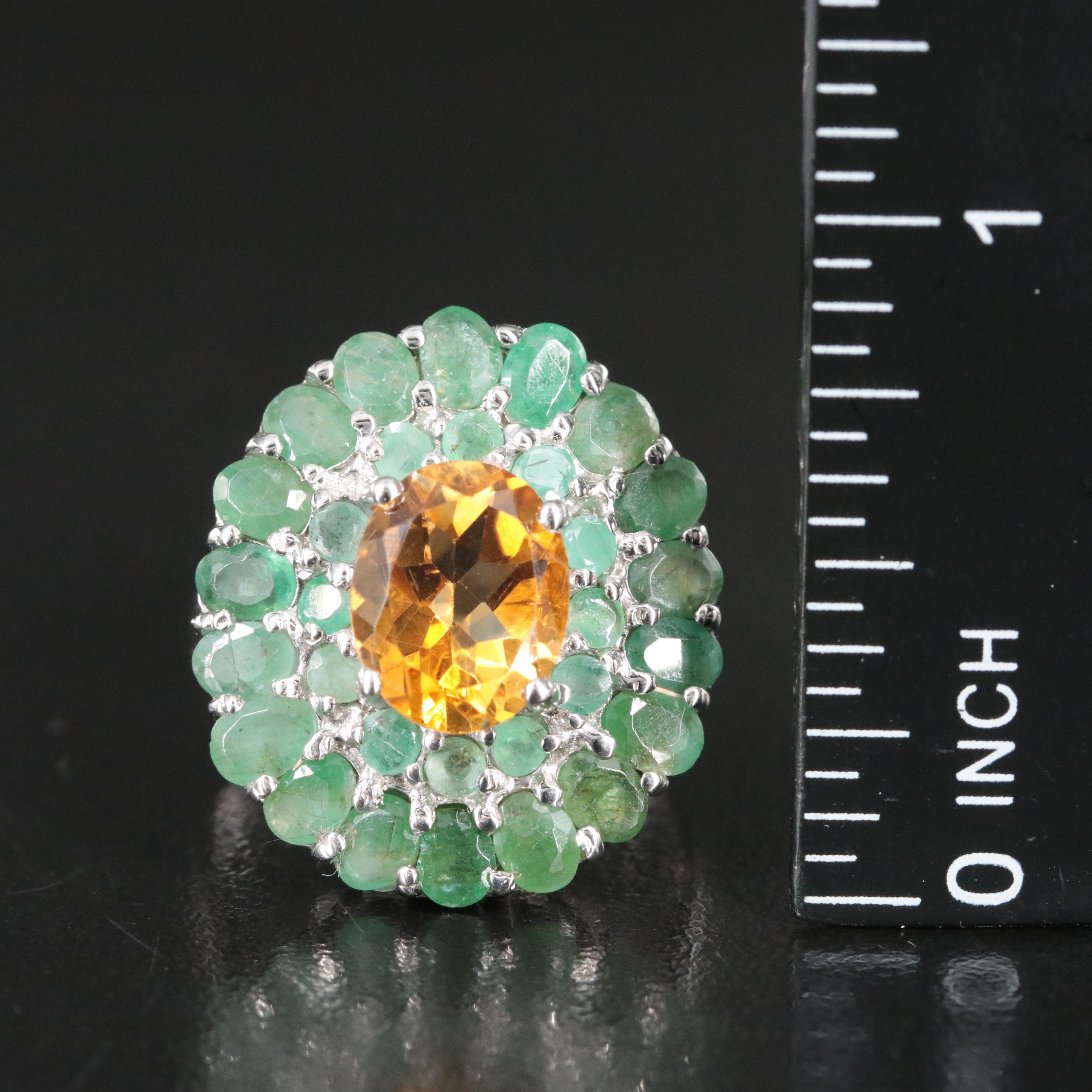 Sterling Citrine and Emerald Ring