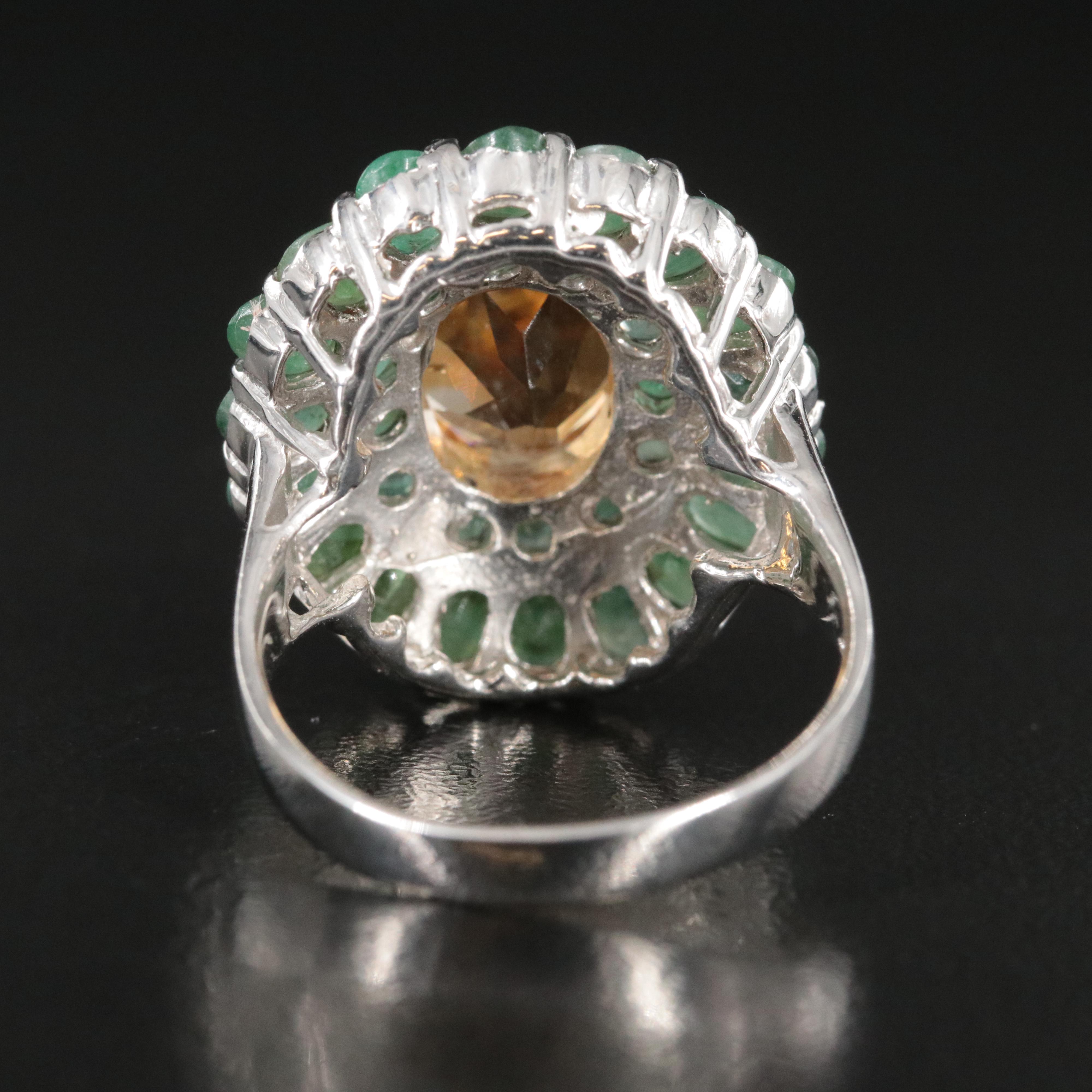 Sterling Citrine and Emerald Ring