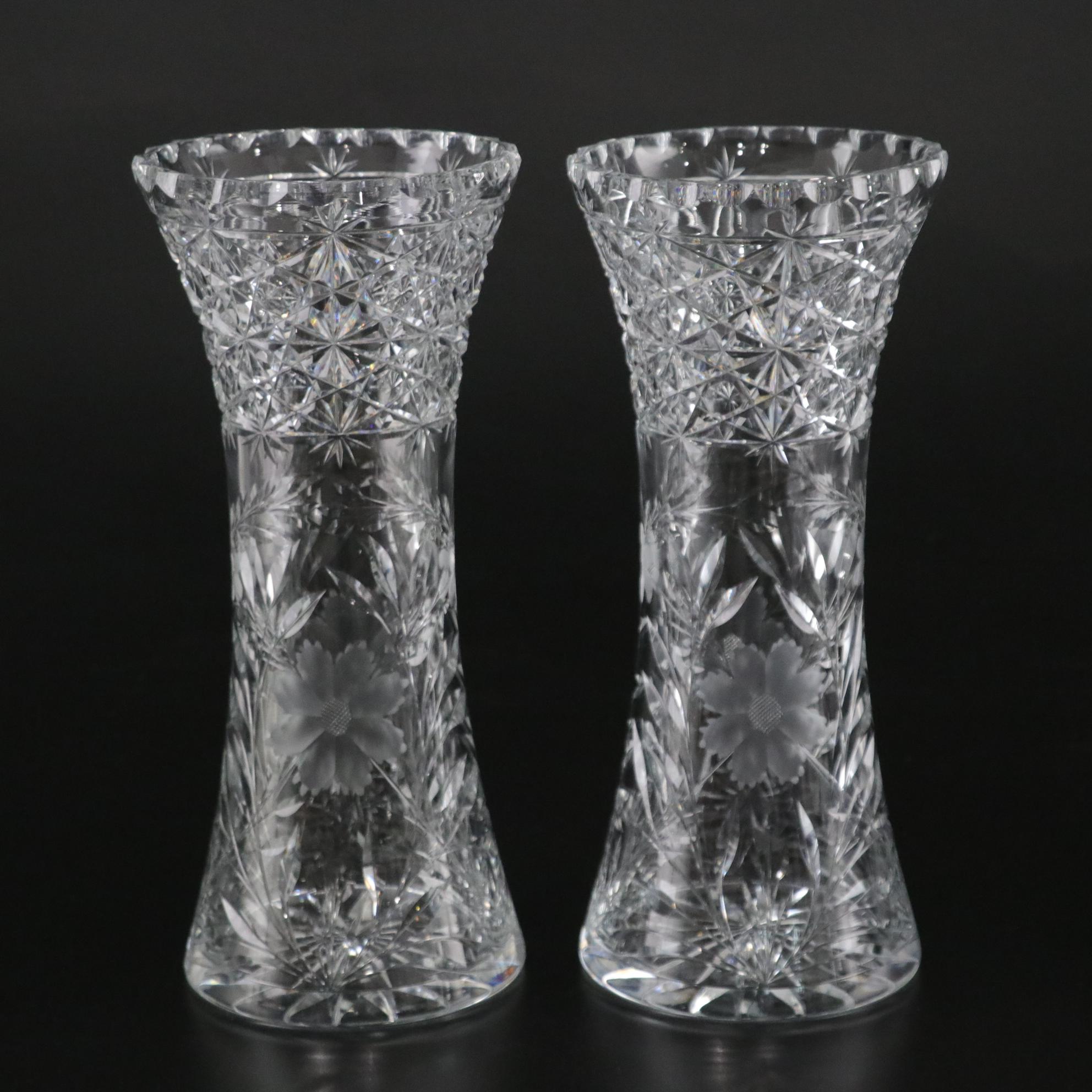 Galway "Leah" Crystal Rose Bowl with American Brilliant Cut Crystal Vases