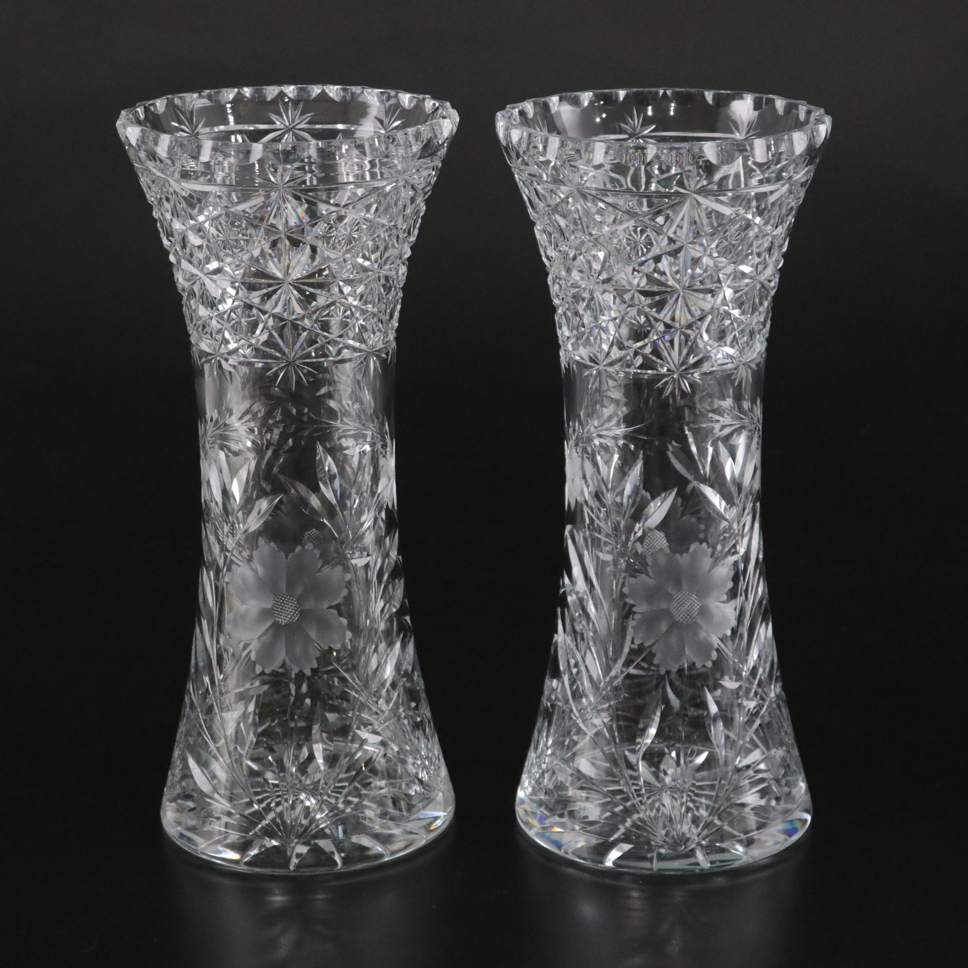 Galway "Leah" Crystal Rose Bowl with American Brilliant Cut Crystal Vases
