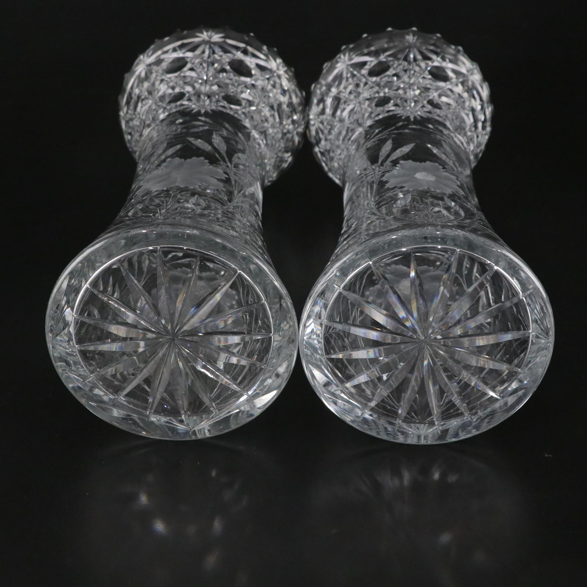Galway "Leah" Crystal Rose Bowl with American Brilliant Cut Crystal Vases