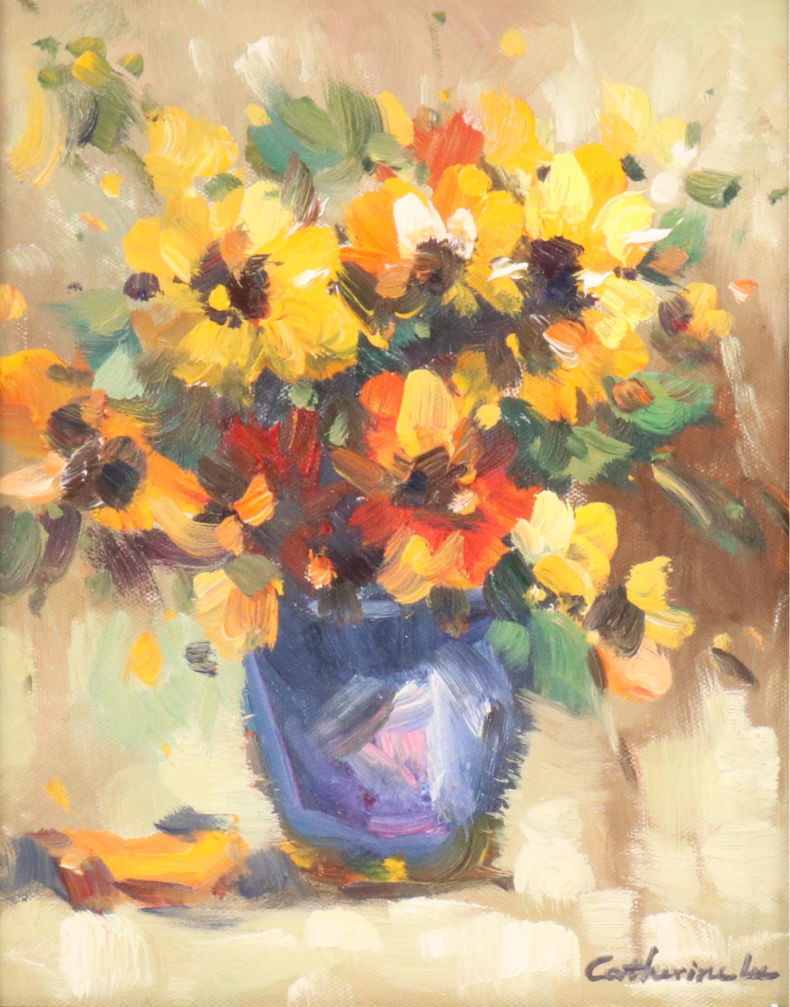 Impressionist Style Floral Still Life Painting, Late 20th Century