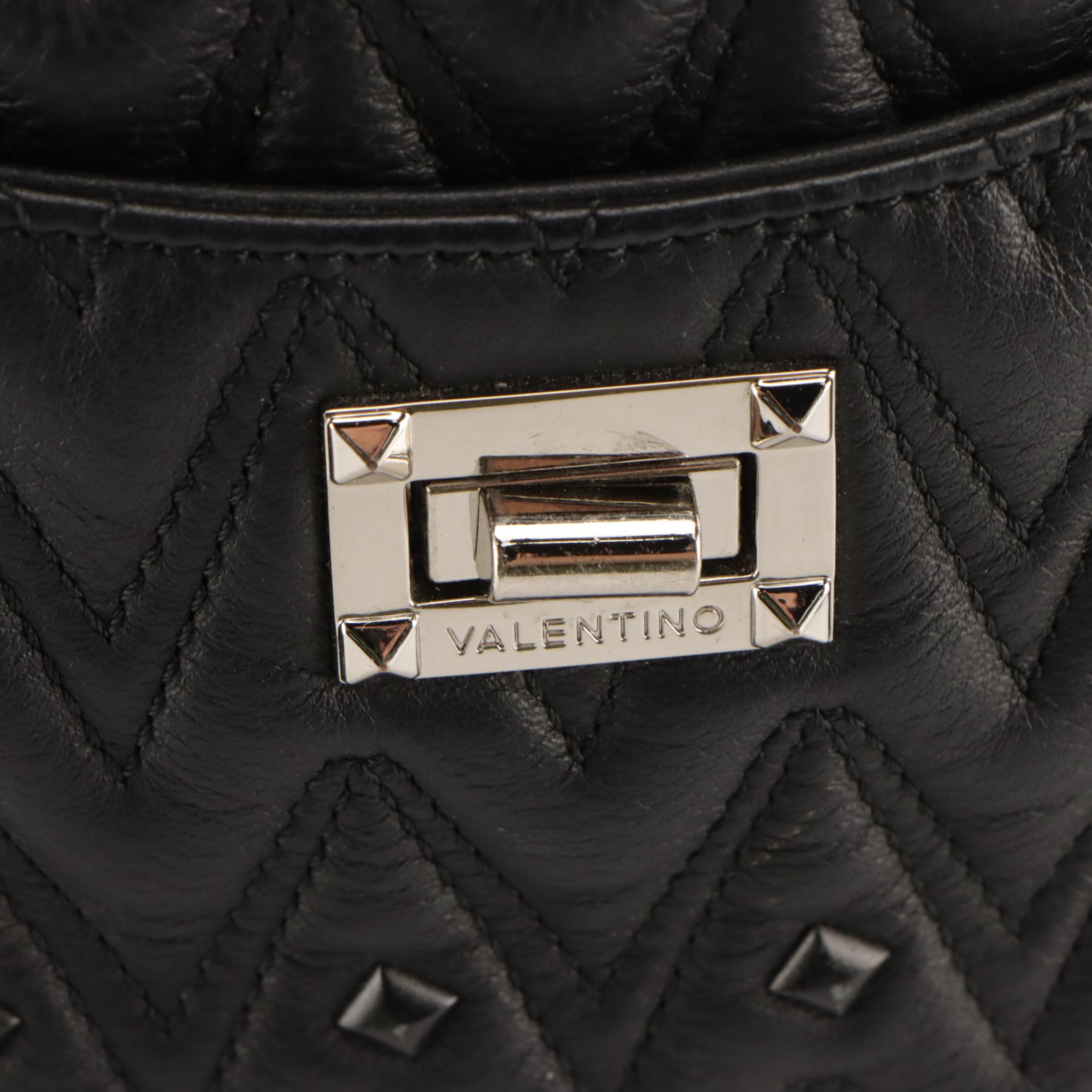 Mario Valentino Spa Mini Backpack in Black Studded and Chevron Quilted Leather